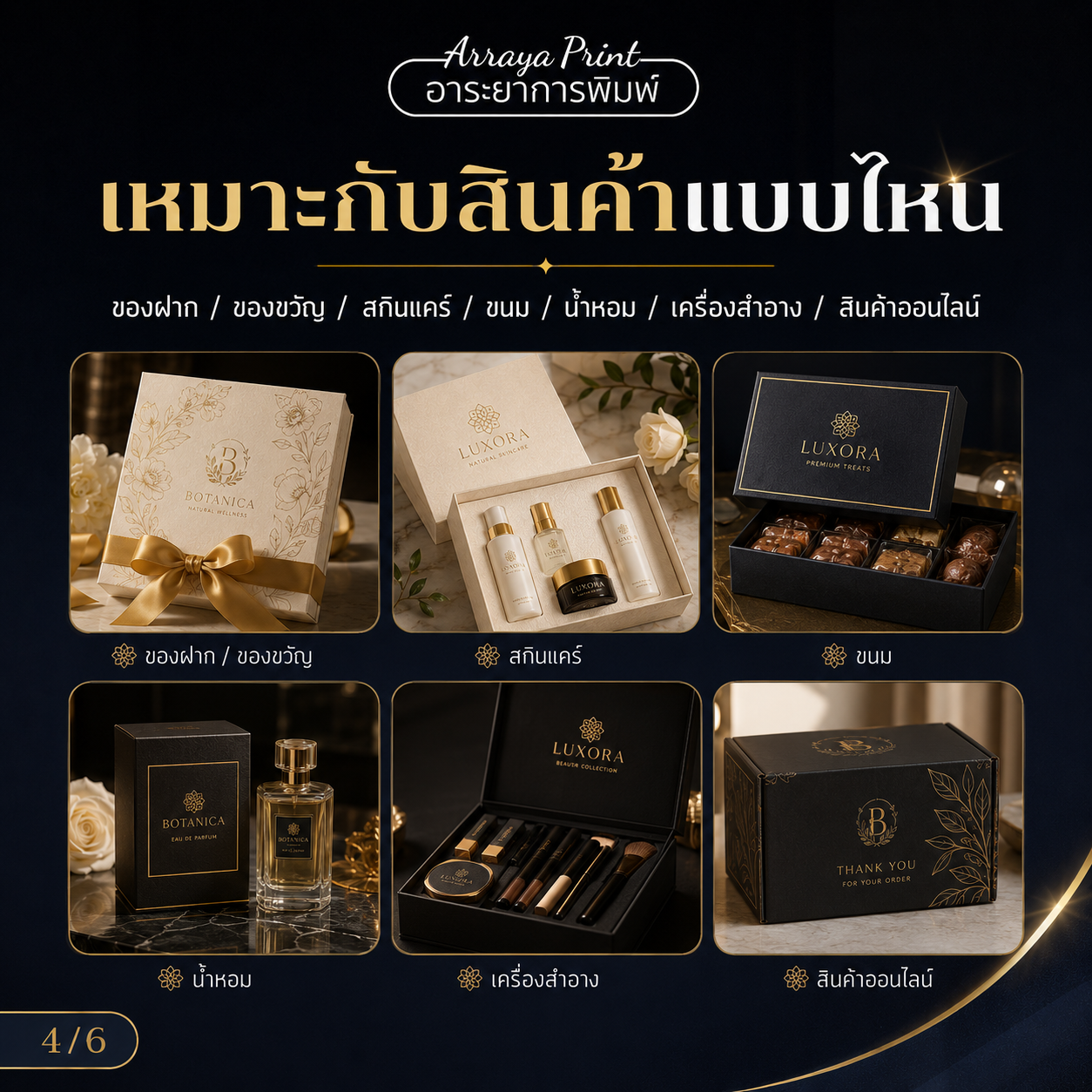 ตัวอย่างกล่องแพ็กเกจจิ้งสำหรับของฝาก สกินแคร์ ขนม น้ำหอม เครื่องสำอาง และสินค้าออนไลน์ ตัวอย่างกล่องแพ็กเกจจิ้งสำหรับของฝาก สกินแคร์ ขนม น้ำหอม เครื่องสำอาง และสินค้าออนไลน์