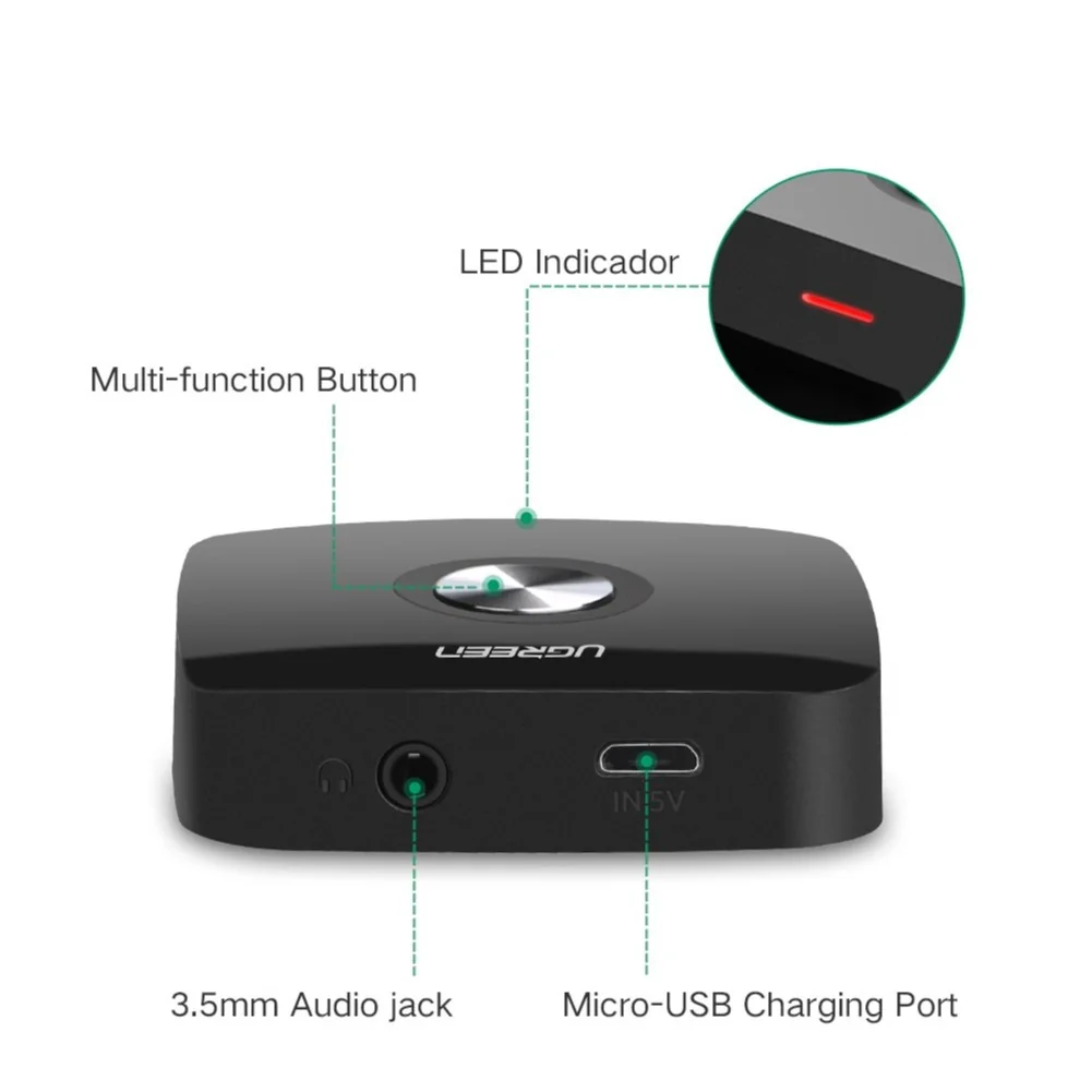 UGREEN CM122 Wireless Bluetooth 5.0 Receiver 3.5mm. Audio 5.1 APTX(40758)