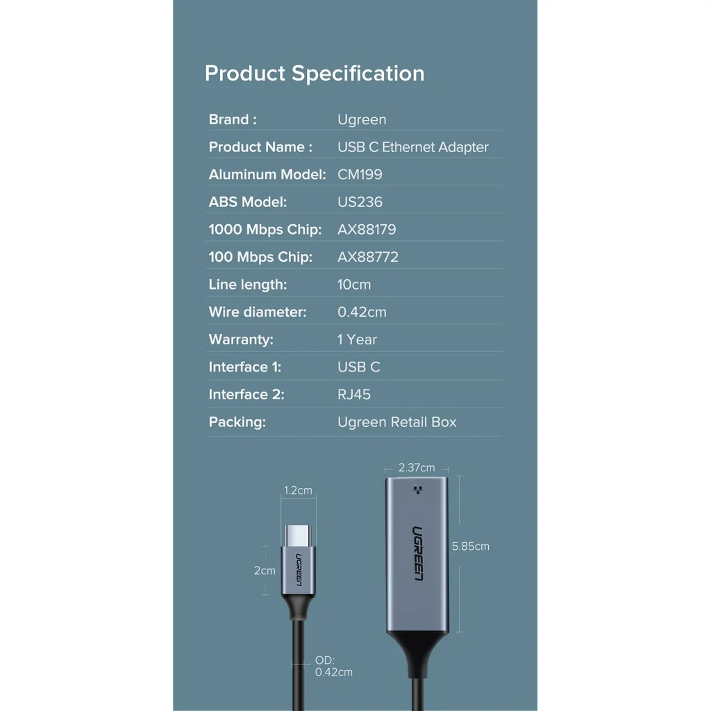 Ugreen 50737 USB-C to RJ45 Lan Adapter