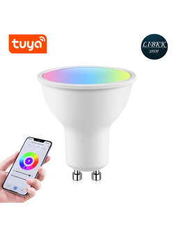Tuya(ทูย่า) Tuya GU10 220V หลอดไฟอัจฉริยะ LED RGB C+W 5W หรี่แสงได้ ควบคุมผ่านแอปพลิเคชัน