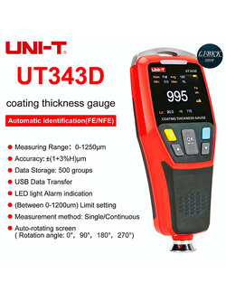UNI-T Uni-T UT343D เคลือบผิวรถดิจิตอลสีฟิล์ม FE/NFE วัด0 ~ 1250um จัดเก็บข้อมูล USB หมุน LCD