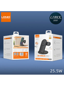 LDNIO WL02 แท่นชาร์จไร้สายแบบตั้งโต๊ะ 5-in-1 พร้อมโทรศัพท์มือถือไร้สาย ไฟ LED ชาร์จเร็วแบบกลางคืน