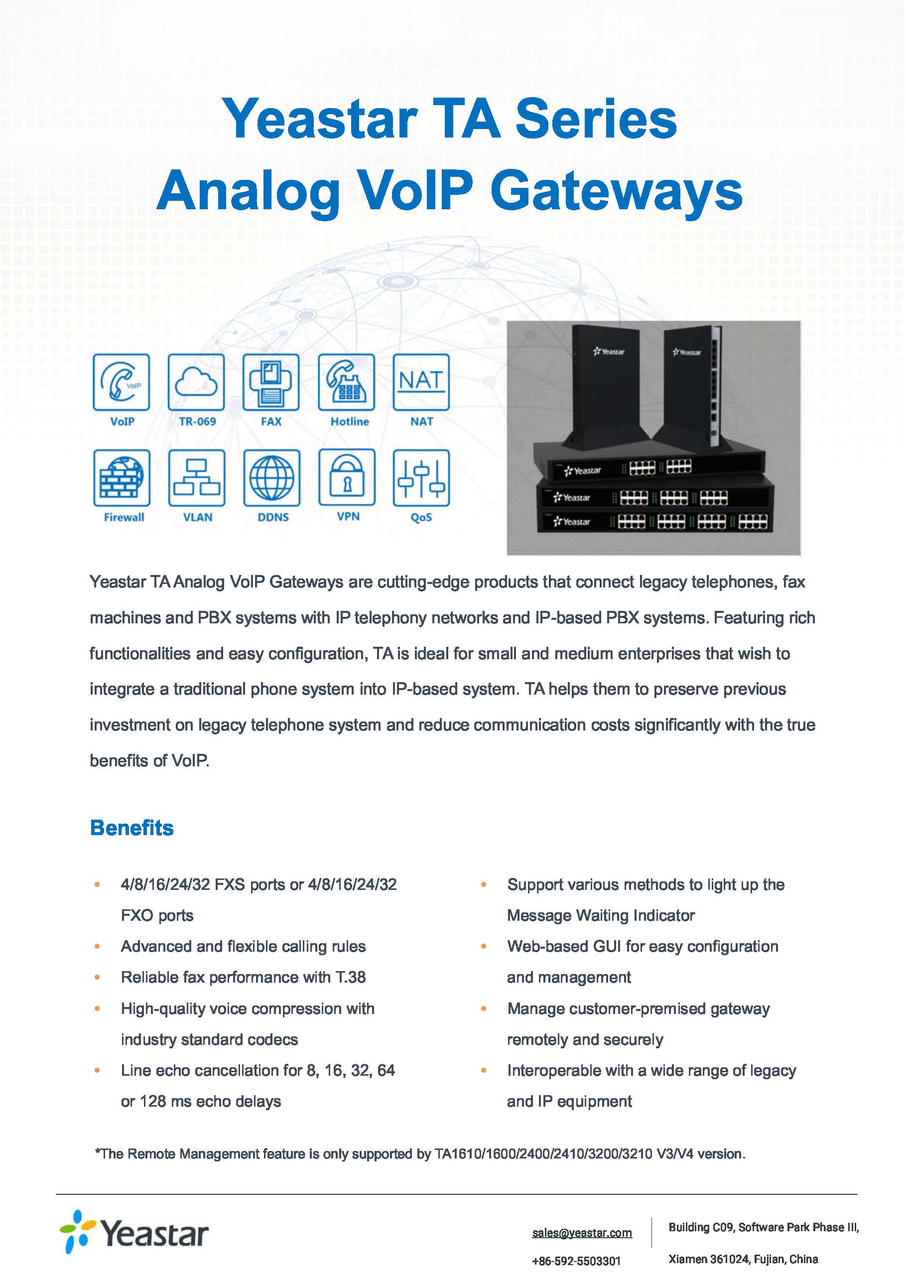 Yeastar TA3200 Analog Telephone Adapter (ATA) 32 RJ11 FXS Port, 2 Lan รองรับ FAX T.38