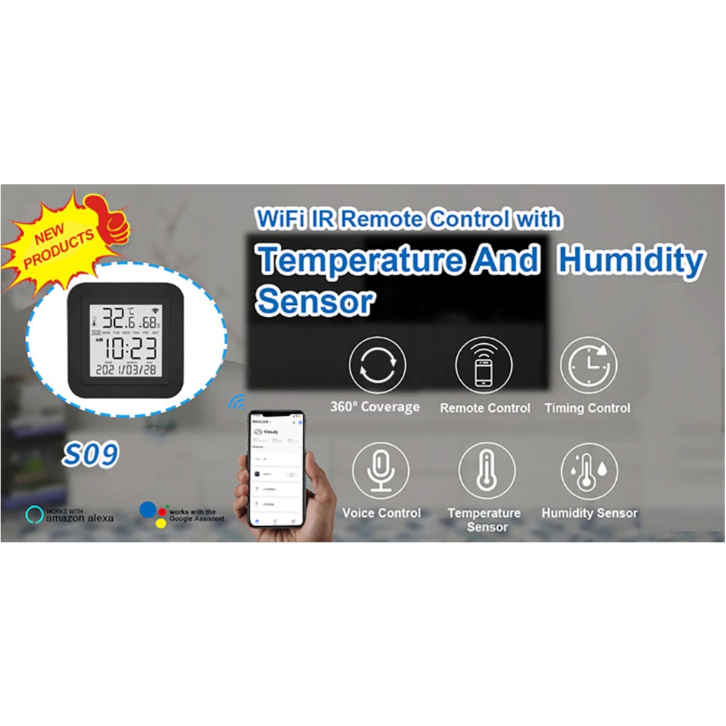 Tuya(ทูย่า) Tuya XSQ-9 S09 มีหน้าจอ IR Universal Remote Control อุปกรณ์ควบคุมรีโมท IR เช่น แอร์ ทีวี รองรับ Alexa, Google