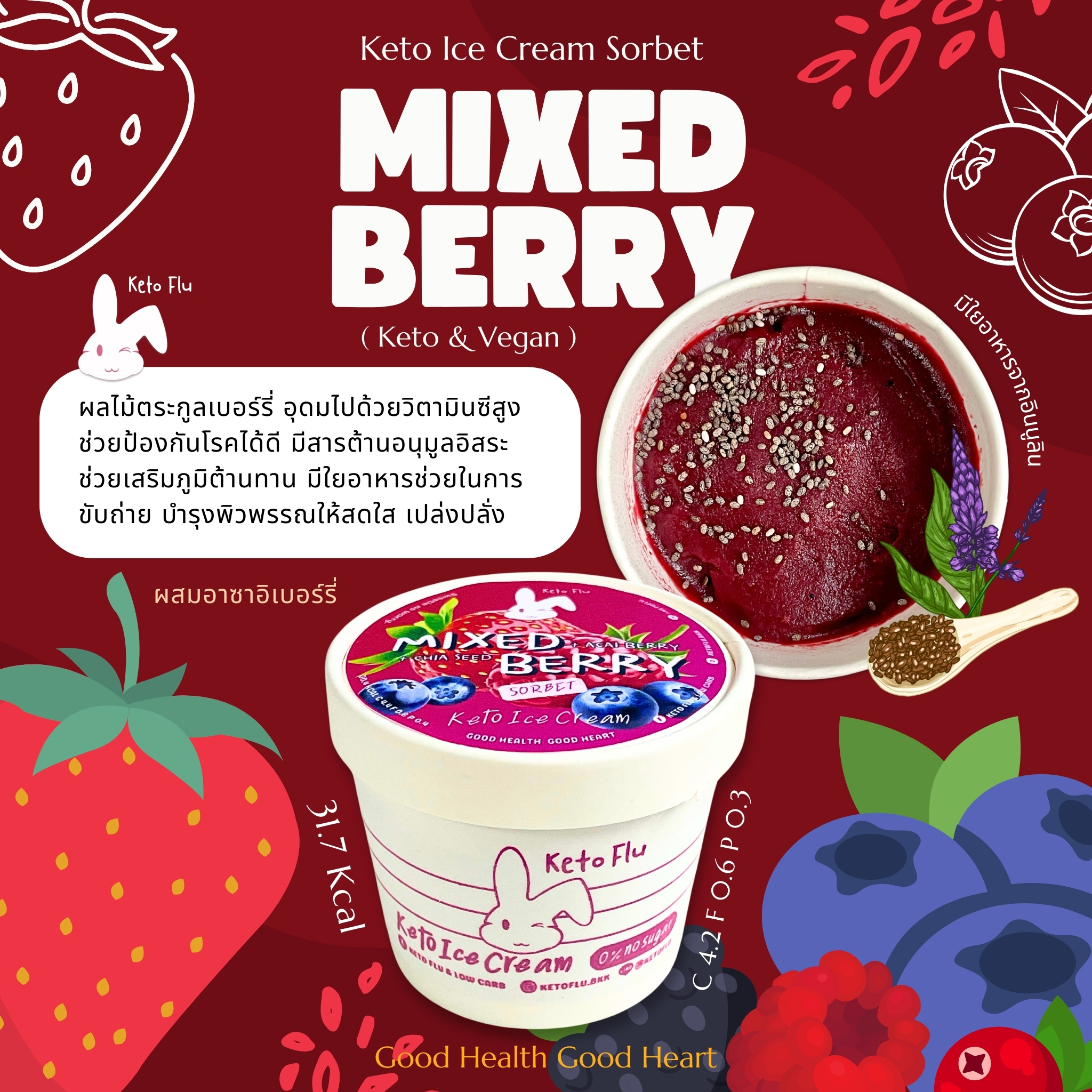 [Ice Cream Sorbet KETO/VEGAN] รสมิกซ์เบอร์รี่ + อาซาอิเบอร์รี่ (ซอร์เบท) *ส่งแช่แข็งเท่านั้น❄️🥶🚑*