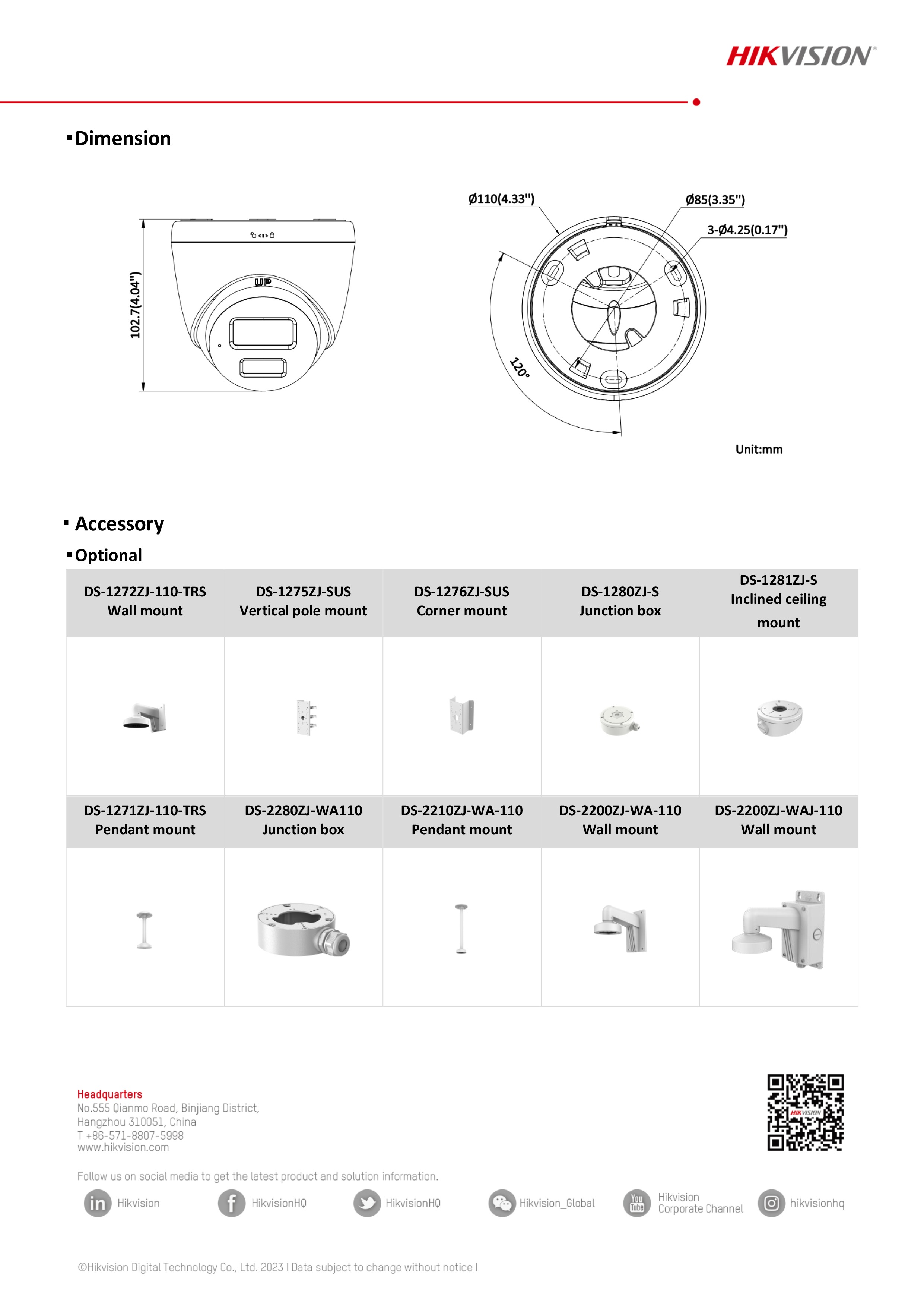 กล้องวงจรปิด Hikvision DS-2CD1323G2-LIUF/SL (2.8/4 mm.) กล้องวงจรปิดระบบ IP 2 MP เลือกปรับโหมด COLORVU หรือ LED ได้ มีไมค์+ลำโพงในตัว