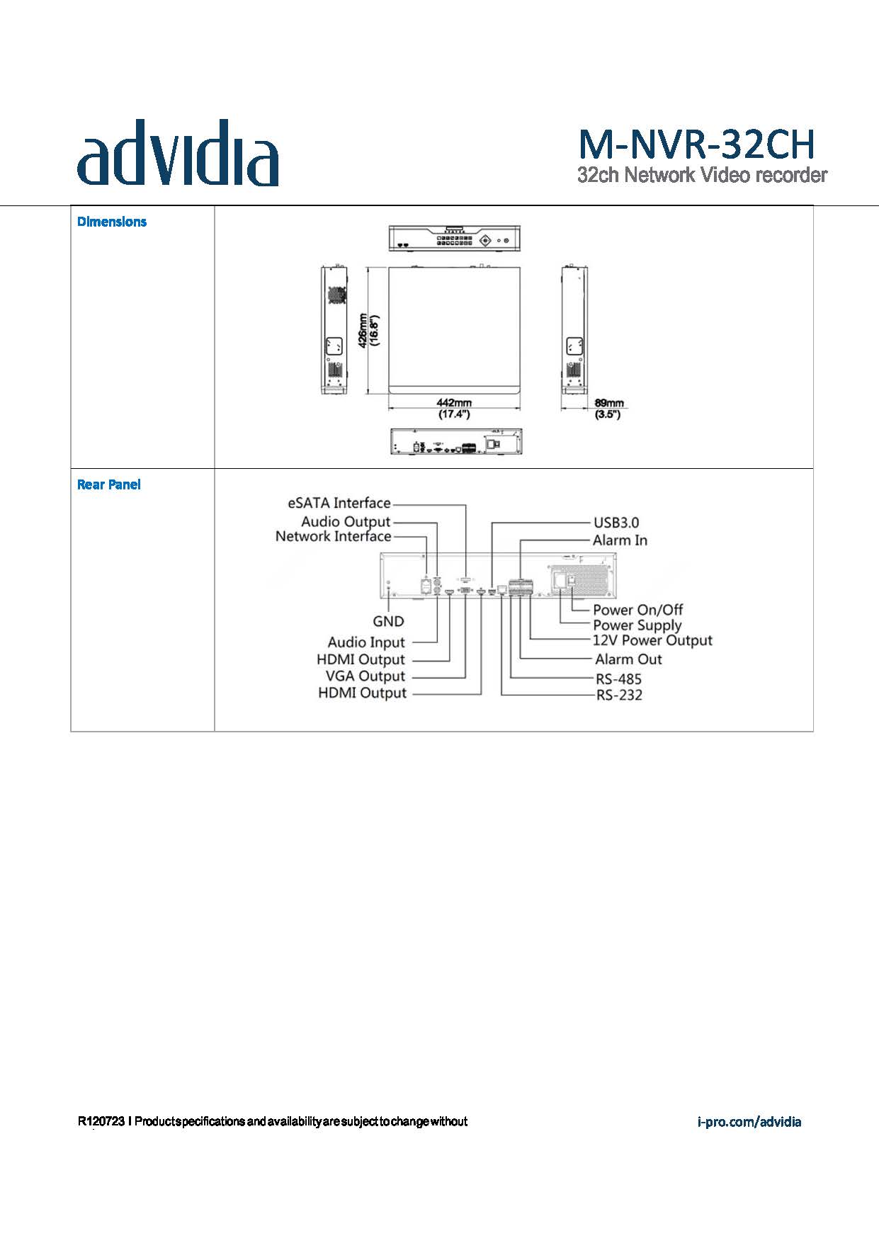 เครื่องบันทึก Advidia (Panasonic) รุ่น M-NVR-32CH ราคา 43,250฿(รวมvat7%)