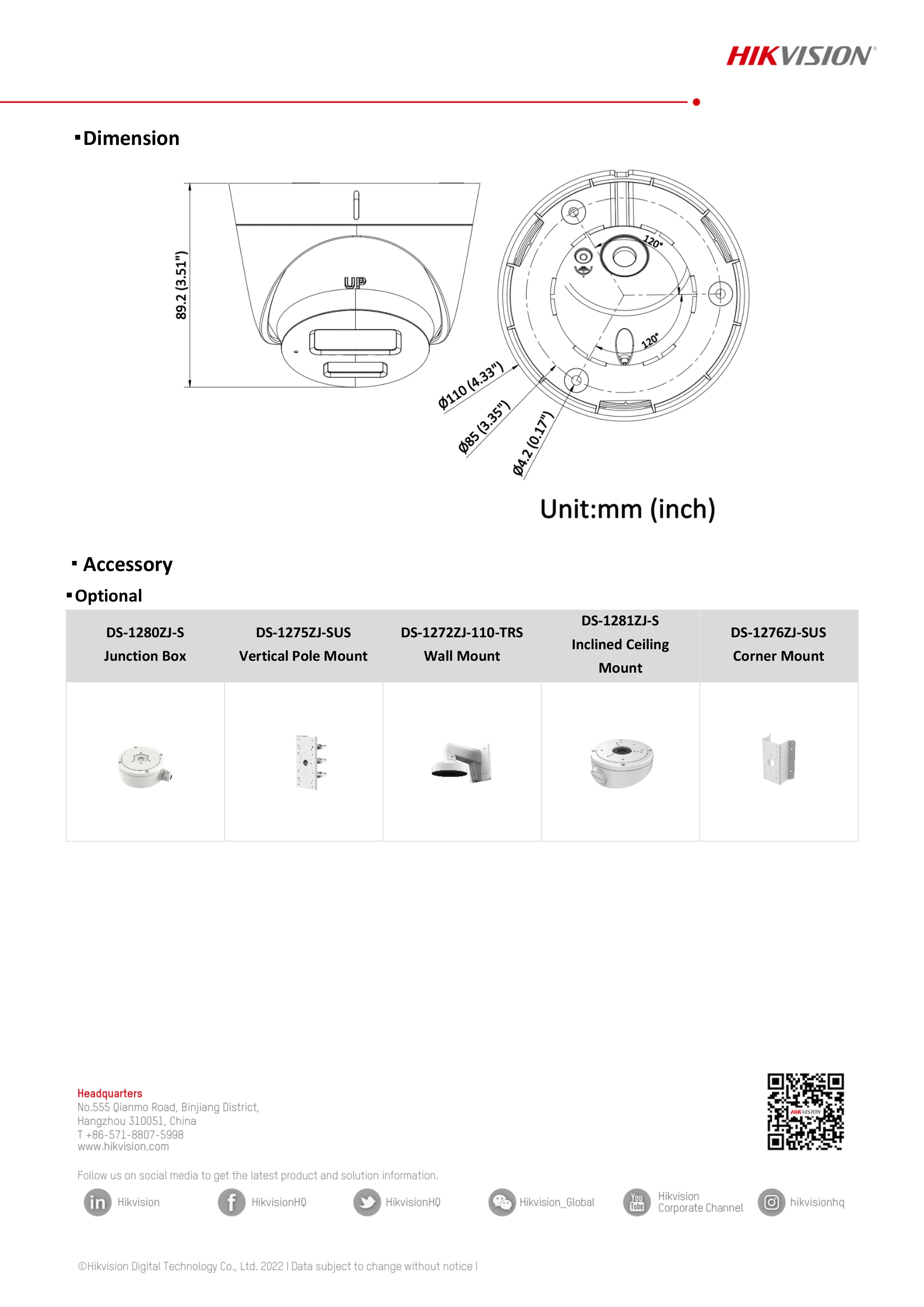 กล้องวงจรปิด Hikvision DS-2CD1343G2-LIU ( 2.8 / 4 mm.) IP Camera 4 MP มีไมค์ในตัว เลือกปรับโหมดเป็นภาพสี 24 ชม. หรือเป็นภาพขาวดำตอนกลางคืนได้