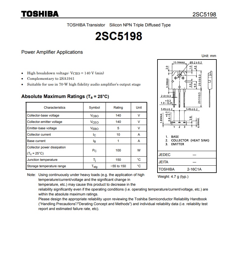 C5198 ทรานซิสเตอร์ เครื่องเสียง TOSHIBA Thansitor โตชิบา แท้ แท้ เสียงดี