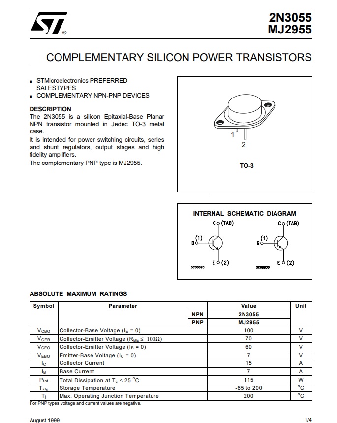 MJ2955แท้ ทรานซิสเตอร์มีพร้อมส่งในไทย