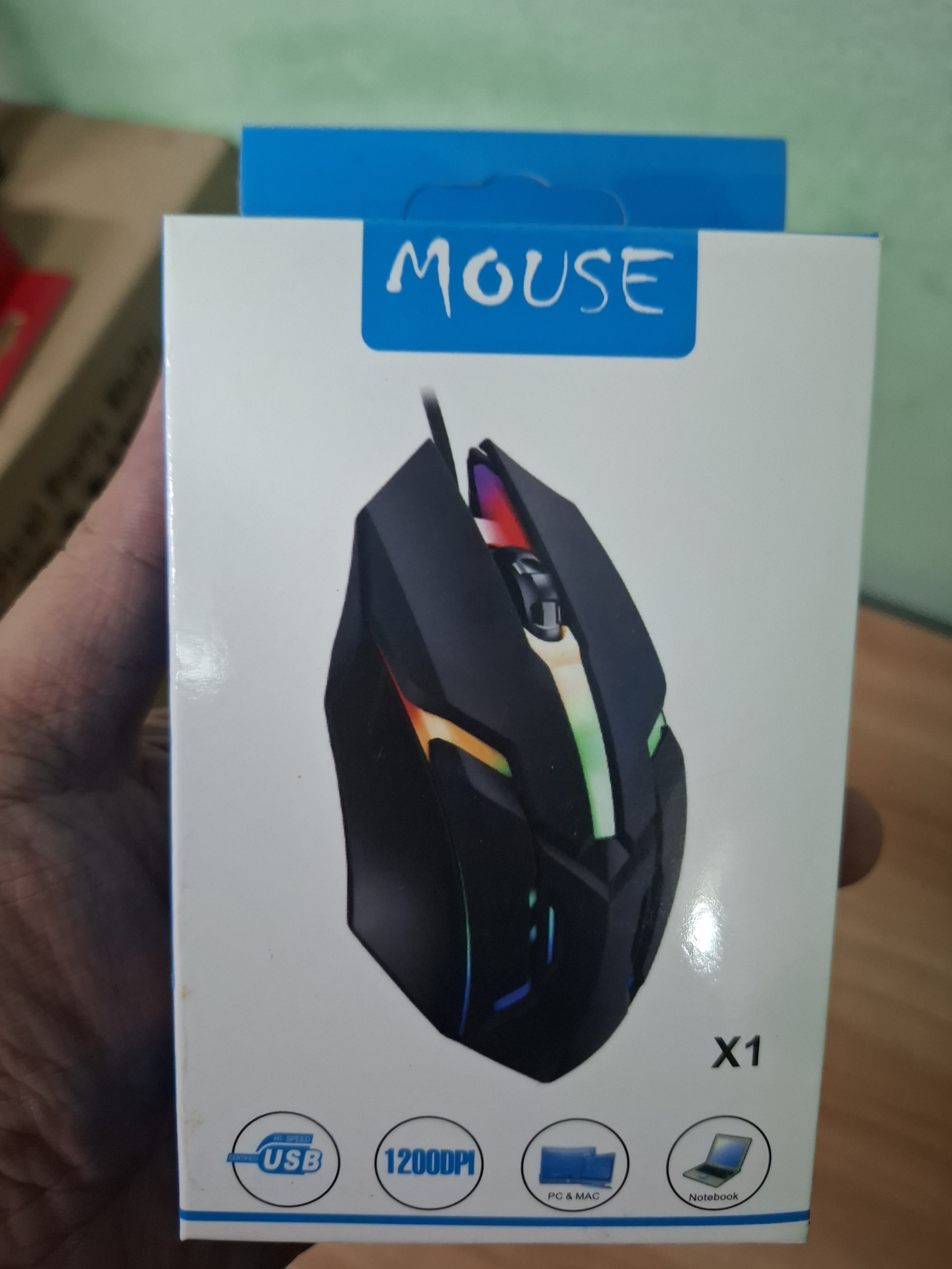 เม้าส์ usb แบบสาย X-1 สีดำกล่องฟ้า