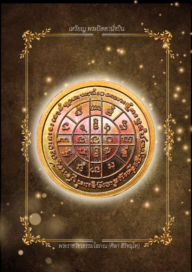 เหรียญยันต์ครู พิมพ์ปิดตานั่งปืน เนื้อนวะโลหะ เลข 4289(เงินเงินเงิน) | หลวงปู่ศิลา สิริจันโท