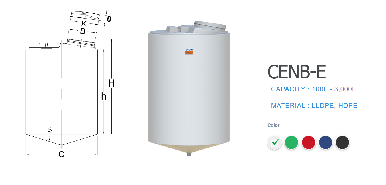 ถังเก็บสารเคมี TEMA 2500 ลิตร รุ่น CENB-E (คอเอียง ก้นกรวย)