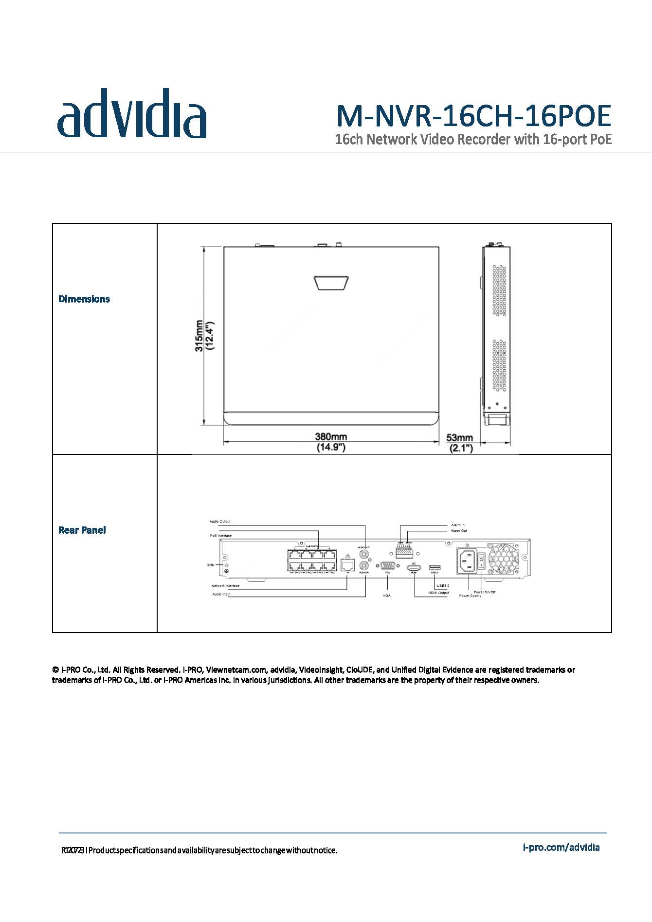 เครื่องบันทึก Advidia (Panasonic) รุ่น M-NVR-16ch-16PoE ราคา17,500฿(รวมvat7%)