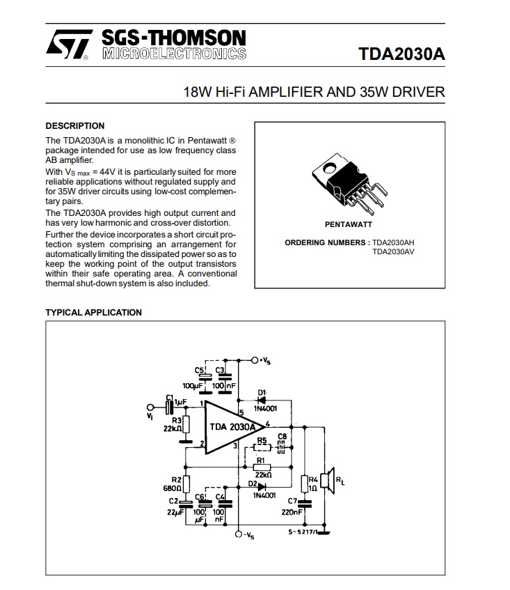 IC TDA2030A เครื่องขยายเสียงไฮไฟ ไอซี ขยายเสียง TO220-5 TDA2030 STMicroelectronics App