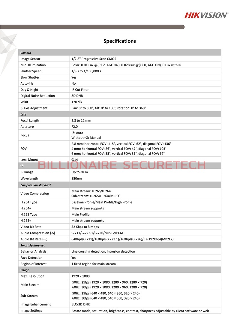 กล้องวงจรปิด Hikvision DS-2CD2621G0-IZ (2.8-12 mm) กล้องวงจรปิดระบบ IP (2MP) LENS ZOOM, IR30M., POE