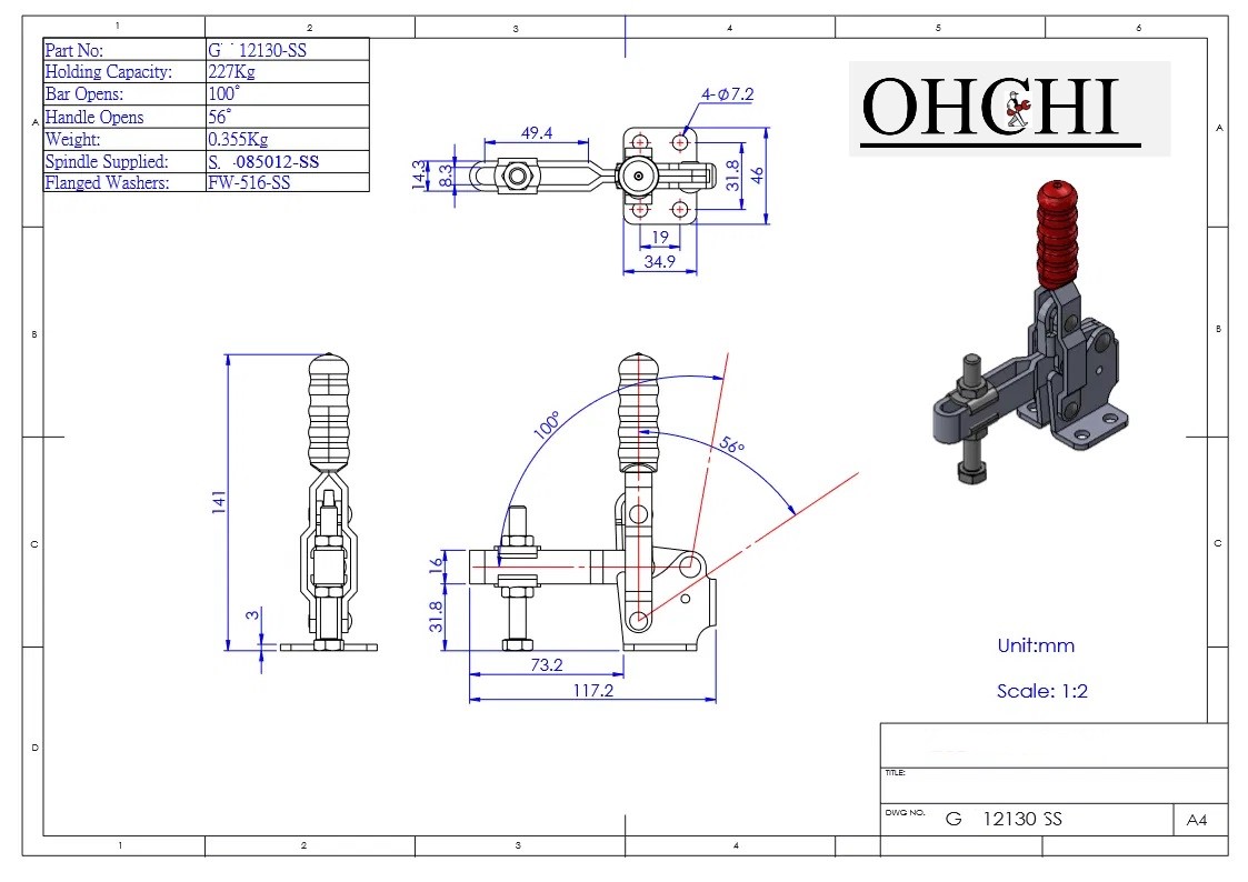 OHCHI : Stainless Vertical Toggle Clamp : G-12130SS