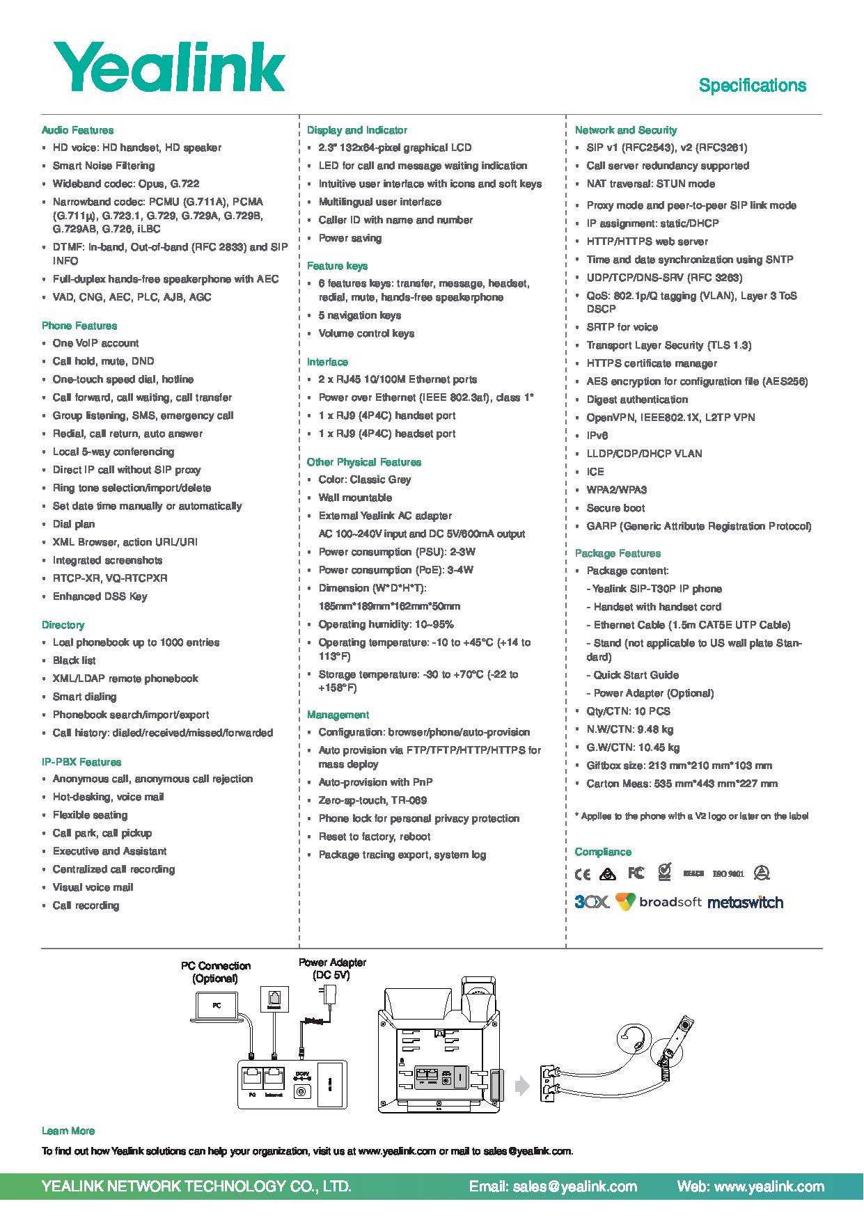 เครื่องโทรศัพท์ IP YEALINK รุ่น SIP-T30P เครื่องละ 1,900฿