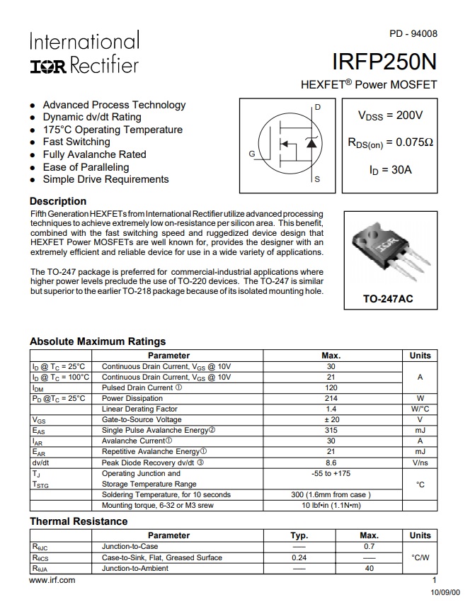 IRFP250 IRFP250N Power MOSFET แท้