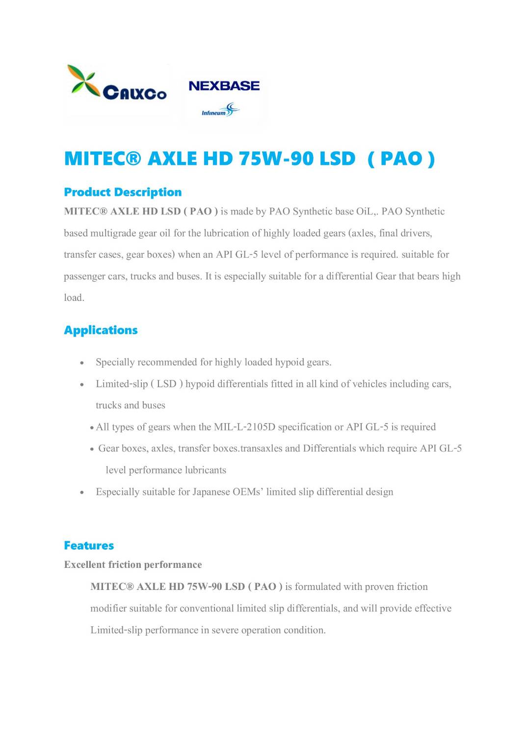 MITEC® AXLE HD 75W-90 LSD (PAO+ ) 20 ลิตร
