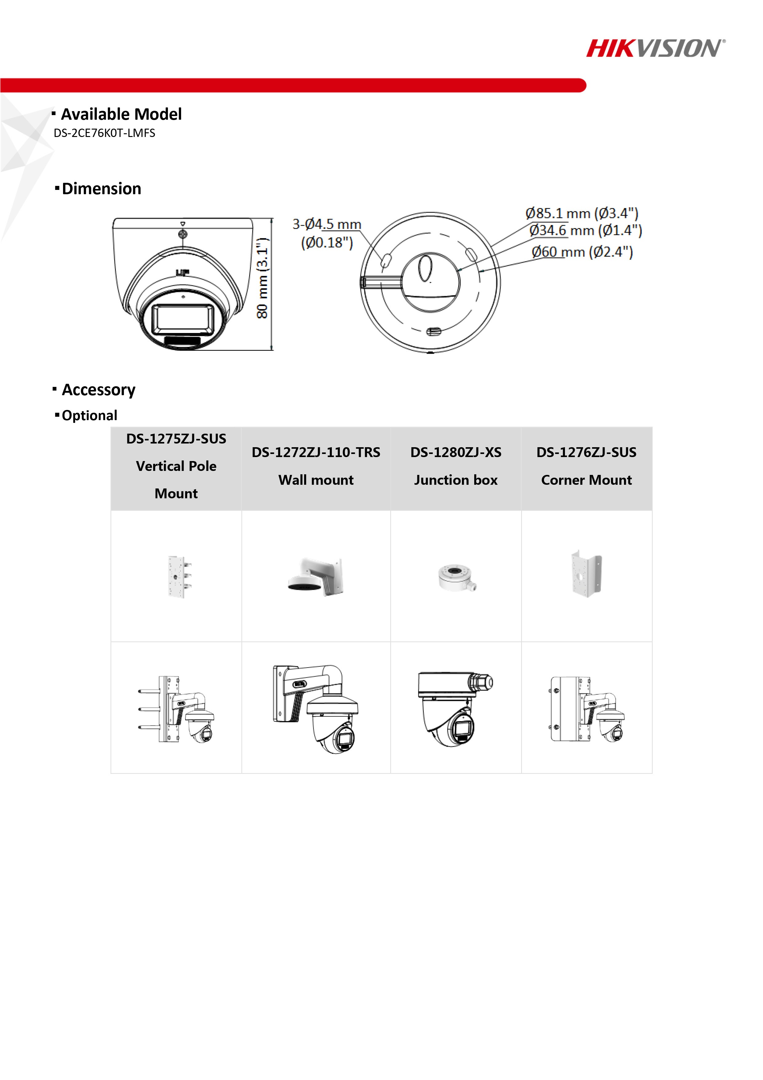 กล้องวงจรปิด Hikvision DS-2CE76K0T-LMFS ( 2.8 / 3.6 mm ) HD 5MP MIC ,IR 30 M., Color Night 20 M.