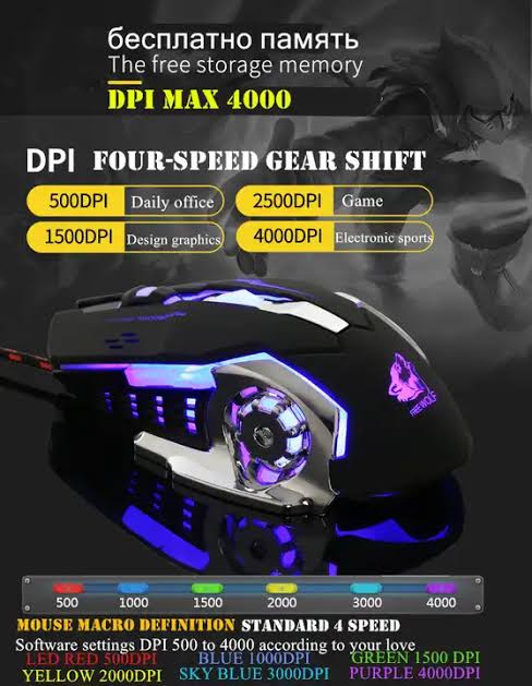 เม้าส์ usb แบบสาย macro rgb Free wolf V-5 สีดำ