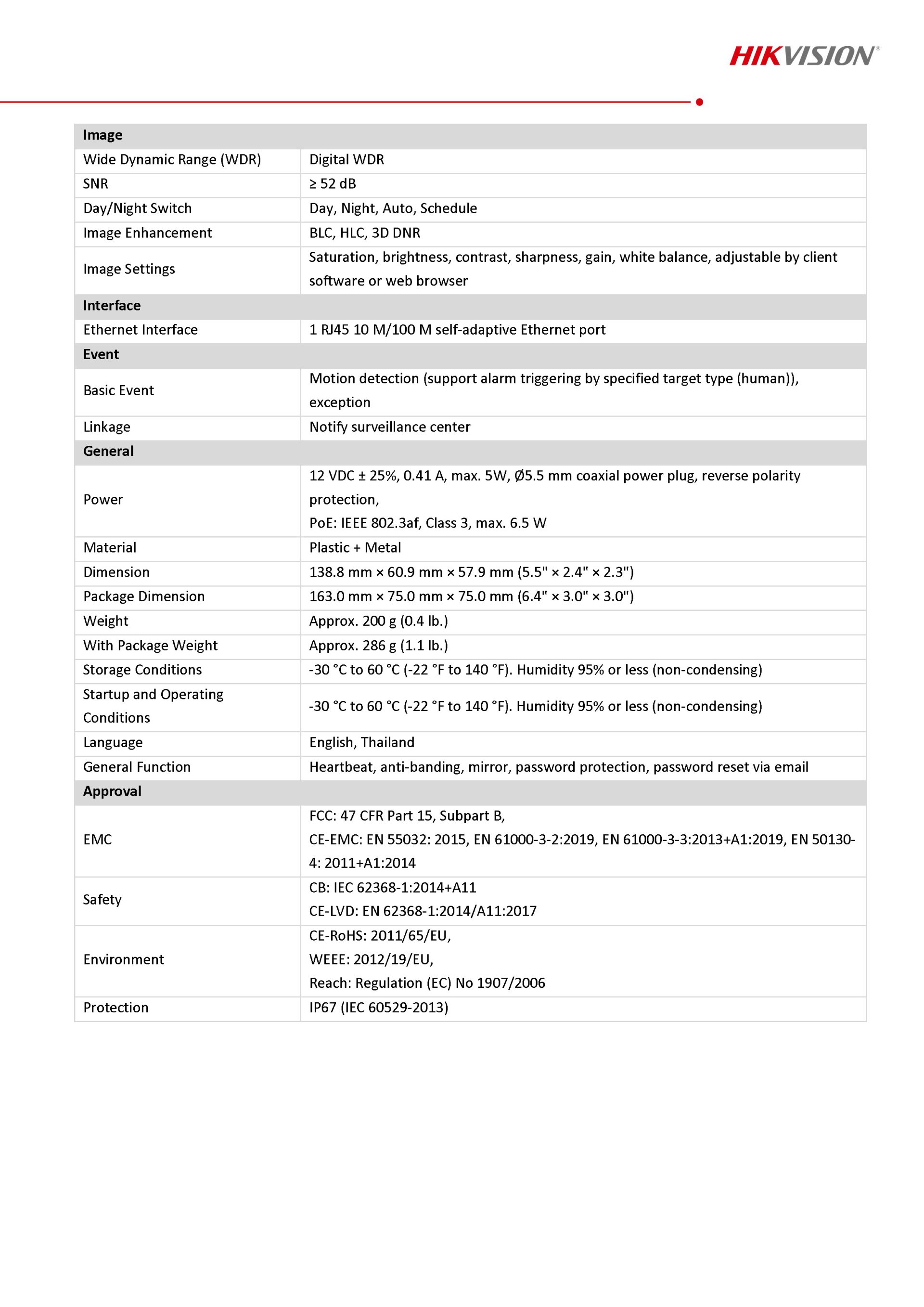 กล้องวงจรปิด IP 2 ล้านพิกเซล ยี่ห้อ HIKVISION รุ่น DS-2CD1021G0-I(2.8 mm)