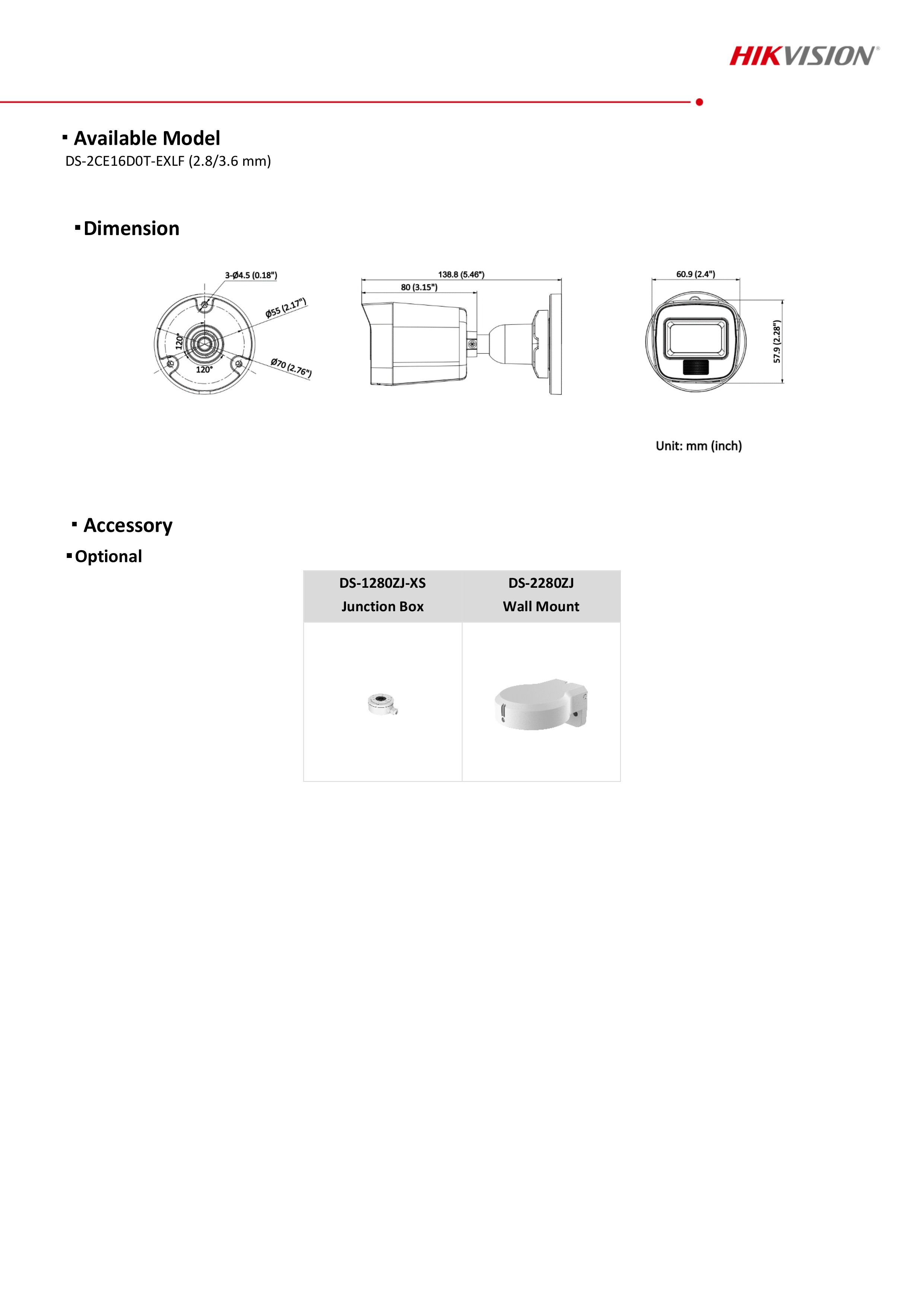 กล้องวงจรปิด HIKVISION DS-2CE16D0T-EXLF ( 2.8 / 3.6 mm.) HD 2MP 4 ระบบ เลือก COLORVU / INFARED