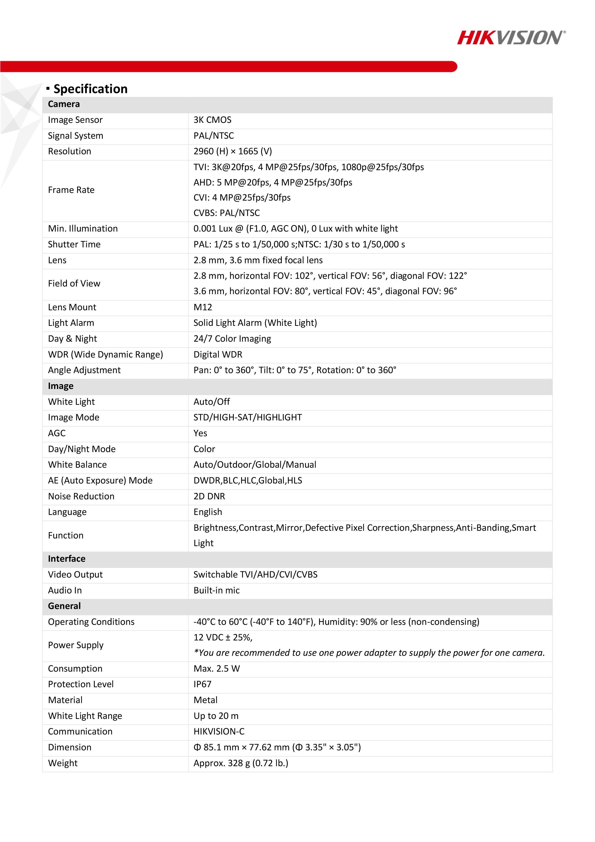 กล้องวงจรปิด Hikvision DS-2CE70KF0T-MFS ( 2.8 / 3.6 mm ) กล้องวงจรปิดระบบHD ColorVu 5MP Built-in mic ,IR 20 M.