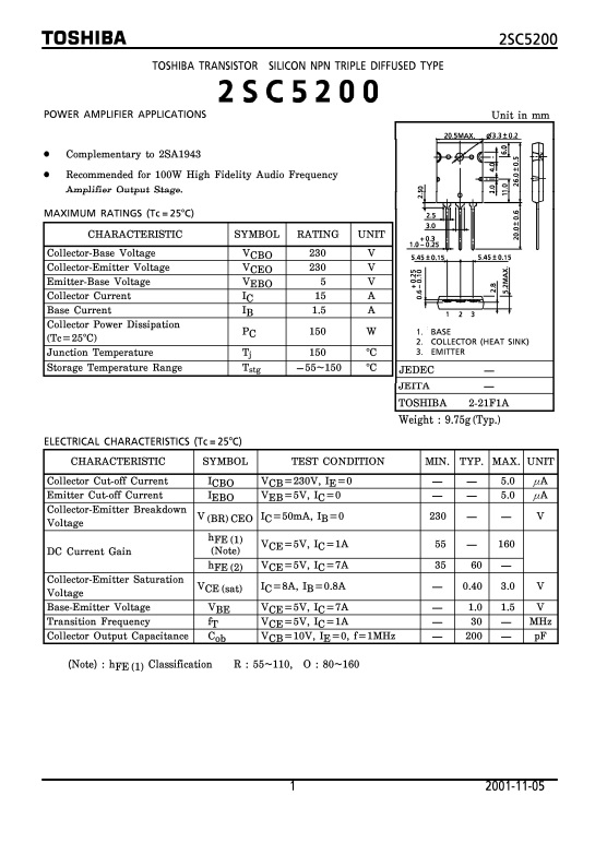 2SC5200 ทรานซิสเตอร์ เครื่องเสียง TOSHIBA Thansitor โตชิบา แท้