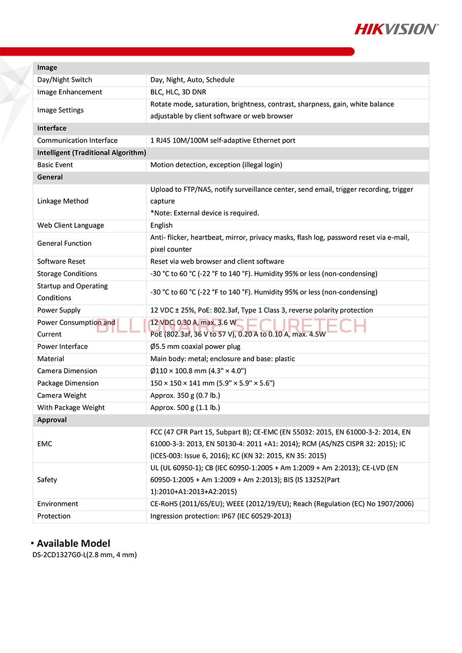 กล้องวงจรปิด Hikvision DS-2CD1327G0-L ( 2.8 / 4 mm ) IP CAMERA 2 MP COLORVU POE, ภาพเป็นสีตลอดเวลา