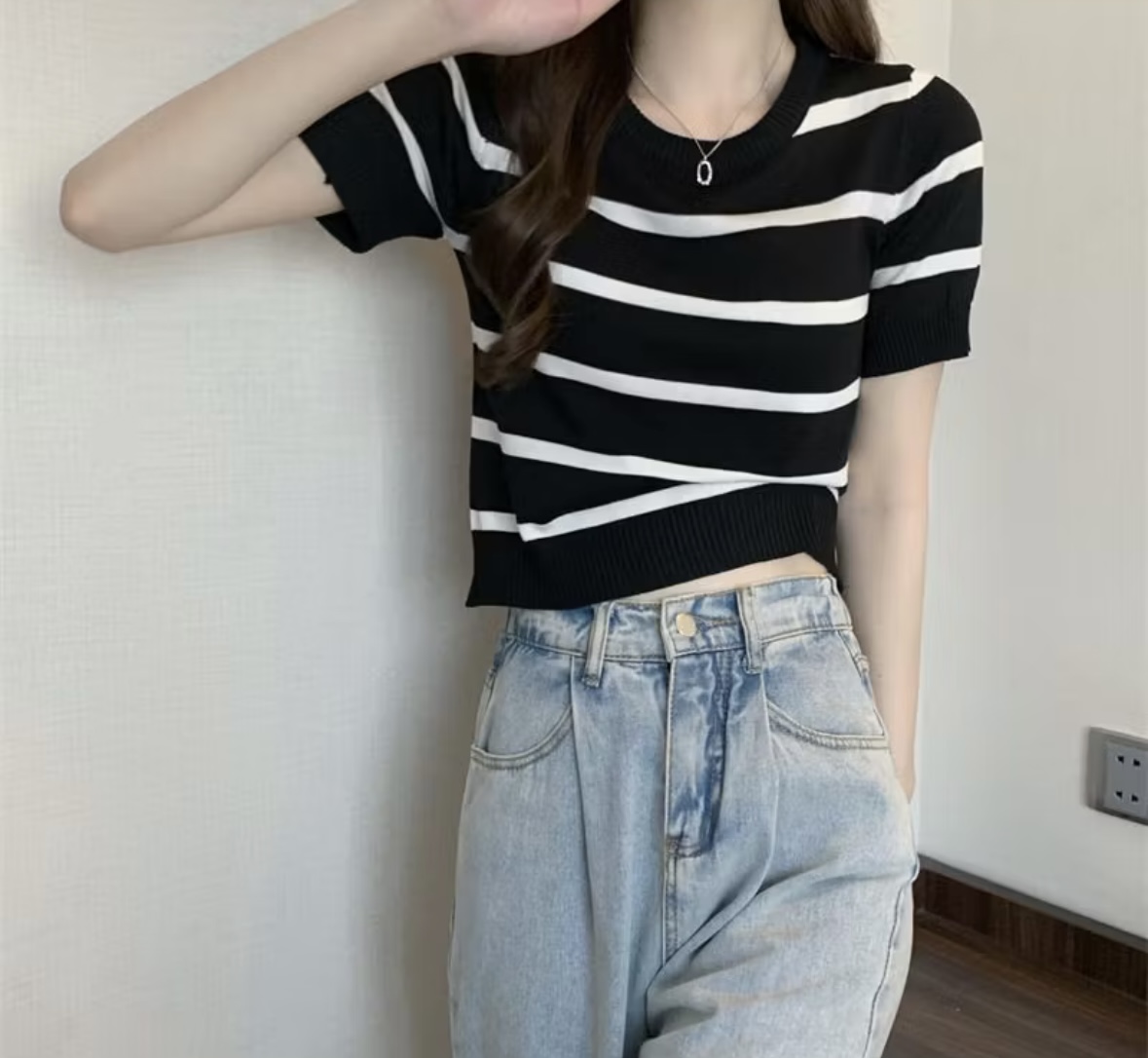 เสื้อยืดไหมพรหมลายทาง