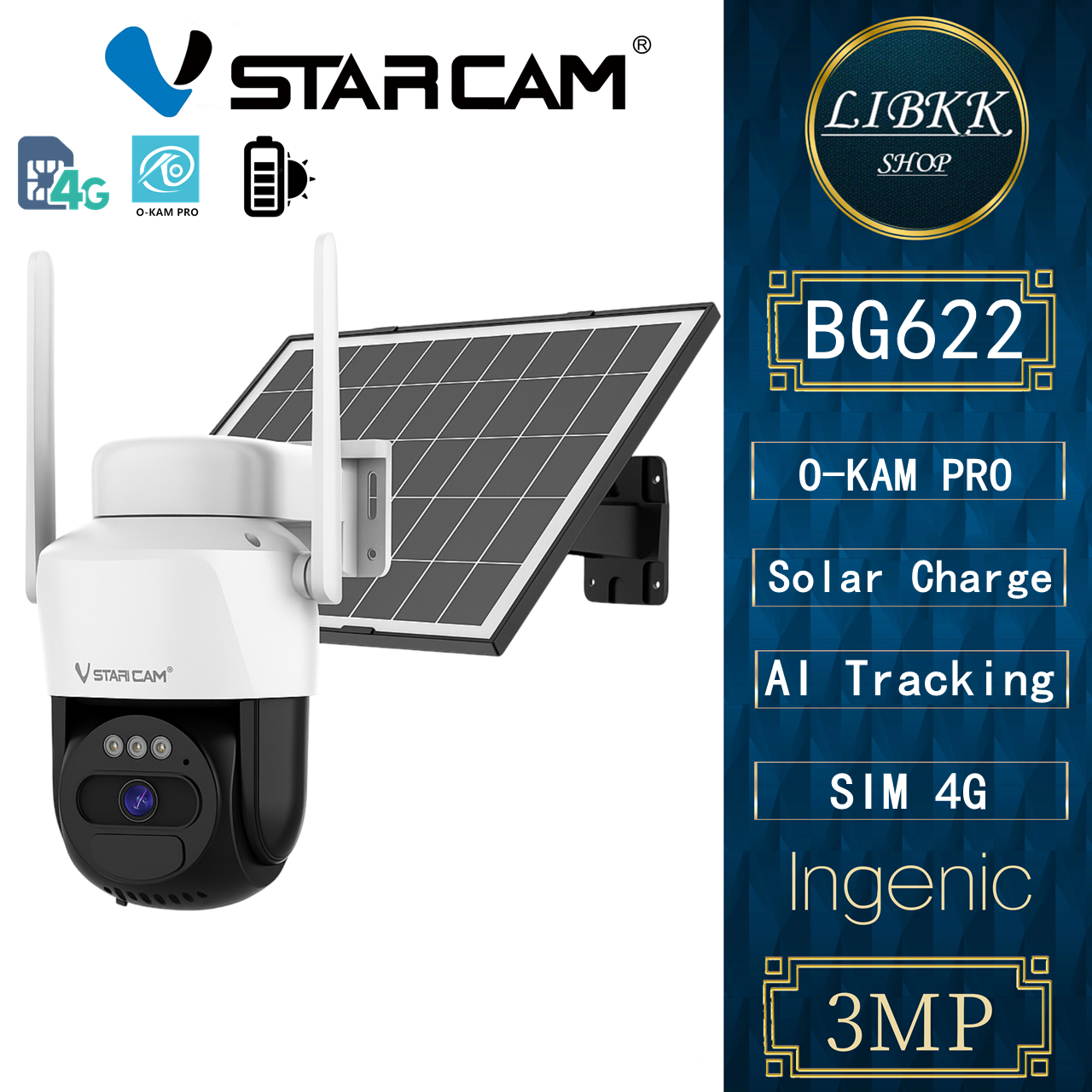 VSTARCAM BG622 4G SIM SUPER HD 1296P 3MP กล้องวงจรปิดใส่ซิม พร้อมแผงโซล่าเซลล์ iP Camera