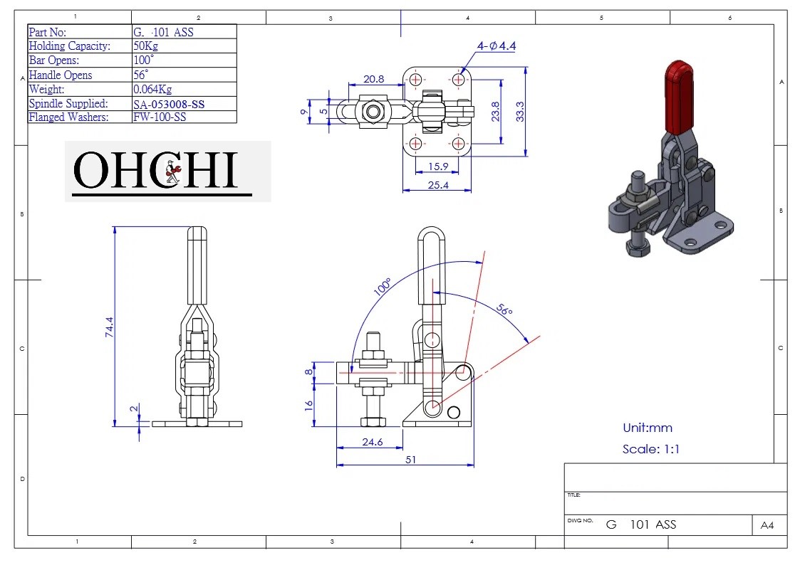 OHCHI : Stainless Vertical Toggle Clamp : G-101ASS