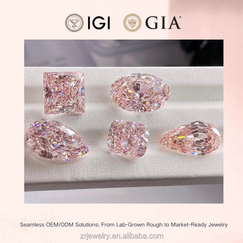 เพชรสังเคราะห์โครงสร้างเพชรแท้สีชมพูหลายหลายรูปทรง ขนาด 1 กะรัต