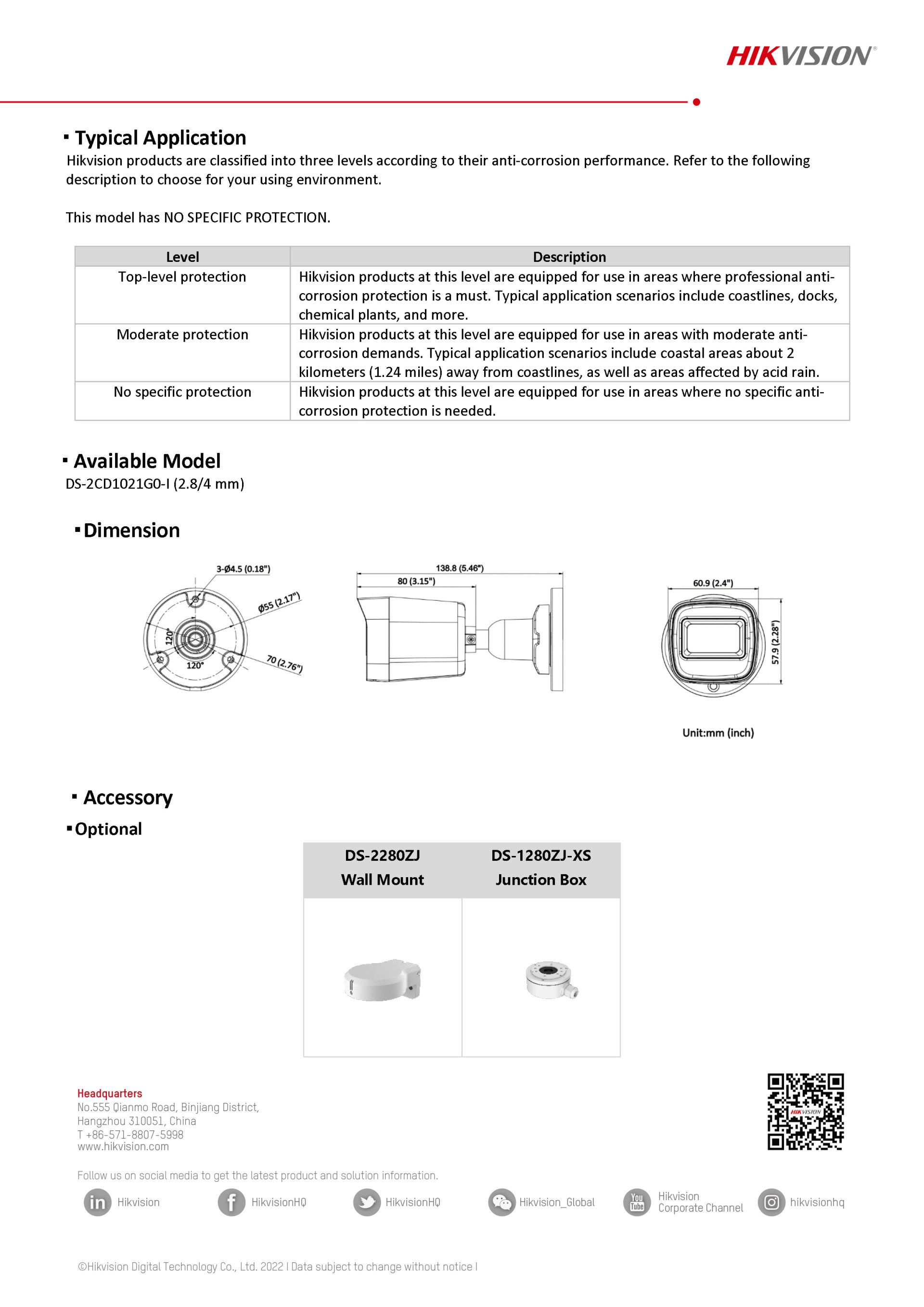 กล้องวงจรปิด IP 2 ล้านพิกเซล ยี่ห้อ HIKVISION รุ่น DS-2CD1021G0-I(2.8 mm)