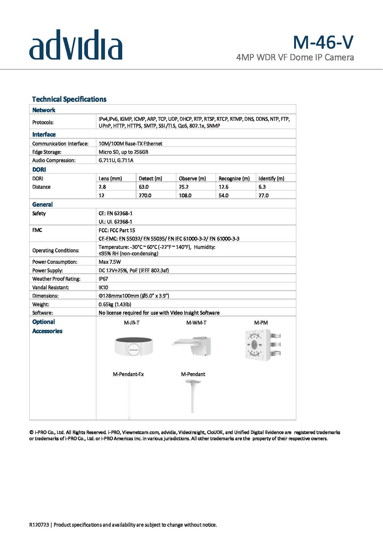 Pre-Order กล้องวงจรปิด Advidia (Panasonic) รุ่น M-46-V ราคา7,490฿(รวม vat7%) 4MP IP DOME