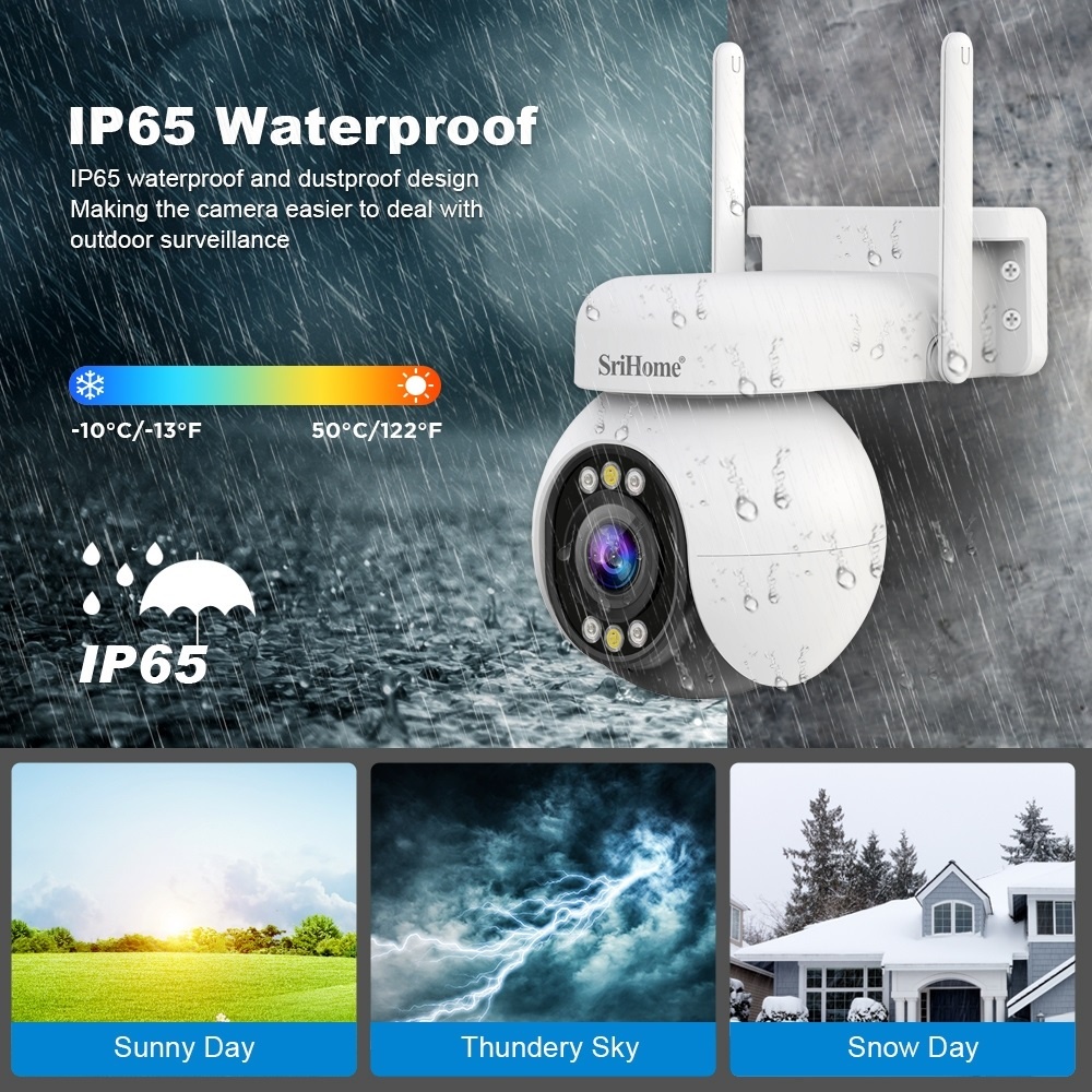 SriHome (4MP 2K) ซูมออปติคัล 5 เท่า SriHome SH051 กล้องวงจรปิด, WiFi 5G, บันทึกวิดีโอ 2K, เสียงสองทาง, PTZ, IR Night Vision