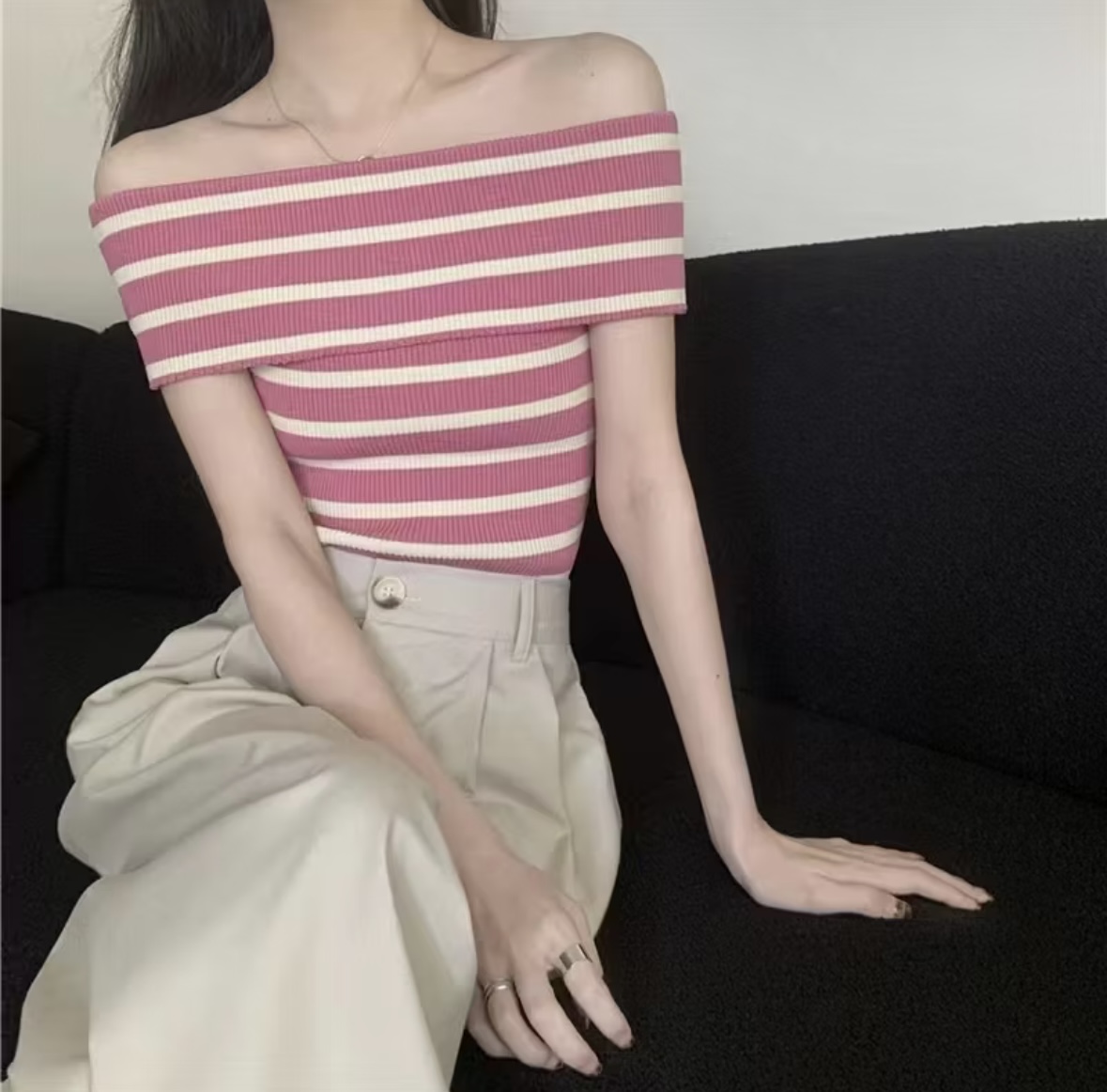 เสื้อไหมพรหมปาดไหล่