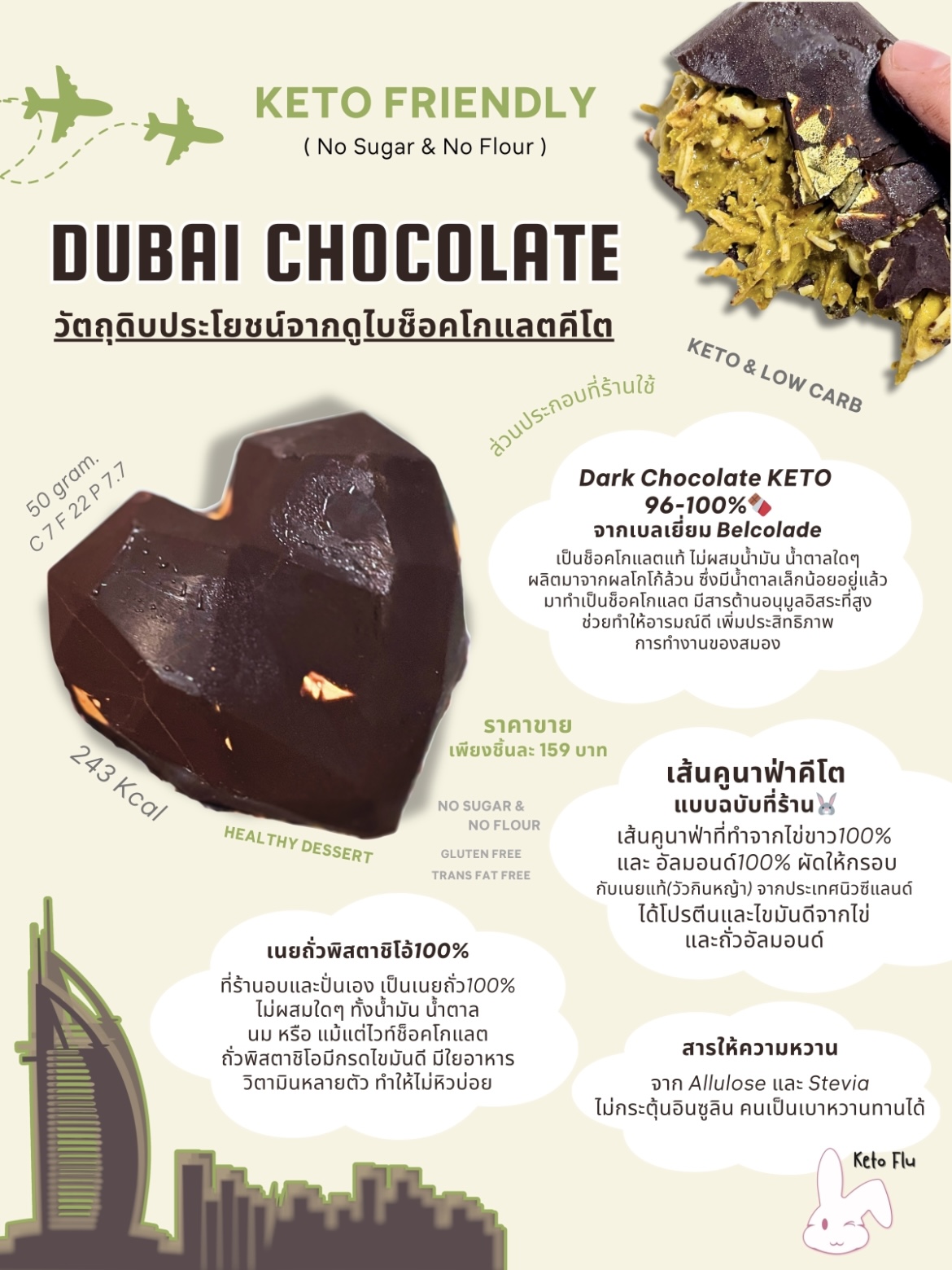 ดูไบช็อคโกแลตคีโต [Dubai Chocolate KETO] เจ้าแรก *ส่งขนส่งเย็นเท่านั้น🚑*