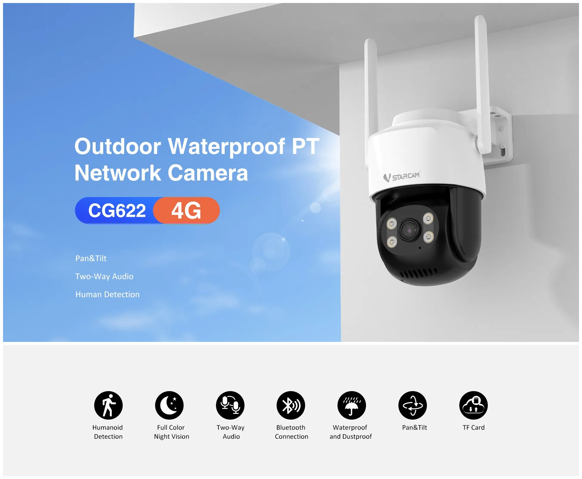 Vstarcam CG622 SIM 4G กล้องวงจรปิดใส่ซิม กล้องวงจรปิดไร้สาย Outdoor 3MP ภาพสี มีAI+ สัญญาณเตือน กล้องIP