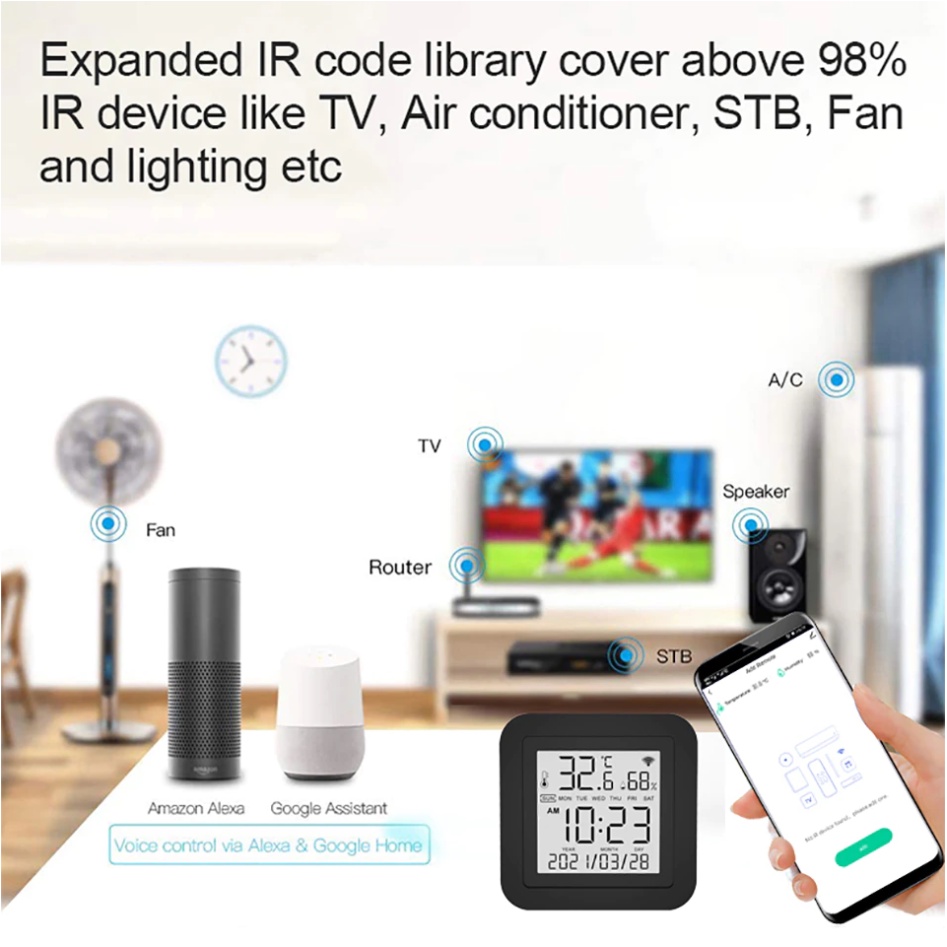 Tuya(ทูย่า) Tuya XSQ-9 S09 มีหน้าจอ IR Universal Remote Control อุปกรณ์ควบคุมรีโมท IR เช่น แอร์ ทีวี รองรับ Alexa, Google