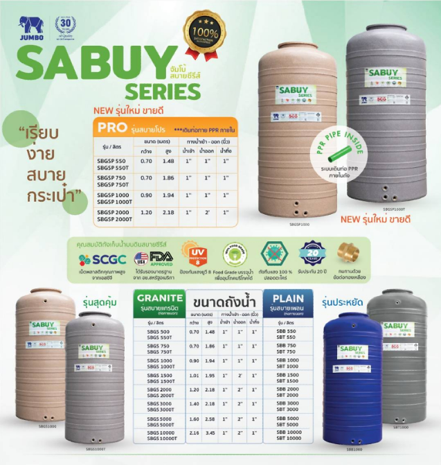 ถังเก็บน้ำบนดิน PE SABUY GRANITE รุ่น SBGS2000/T