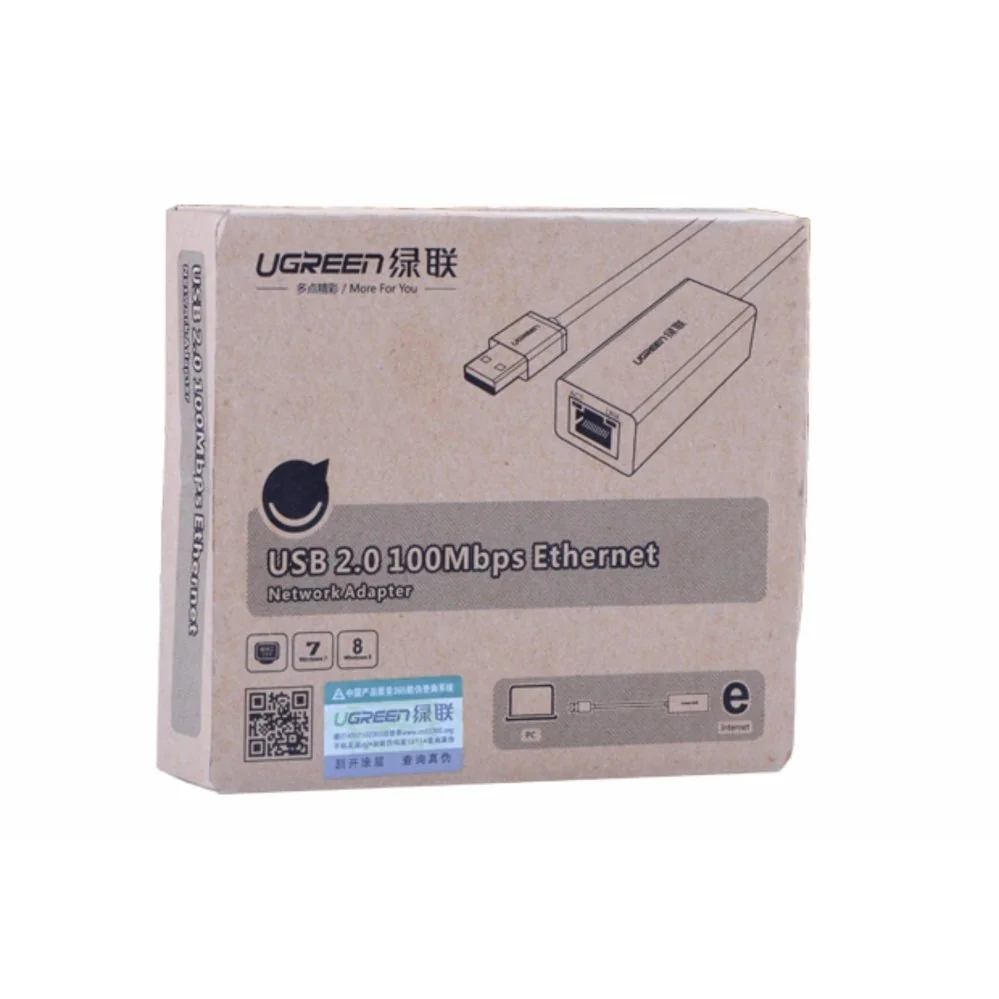 UGREEN USB 2.0 10/100 Mbps Network Adapter--ABS case Black-มีไฟสถานะ (30305)