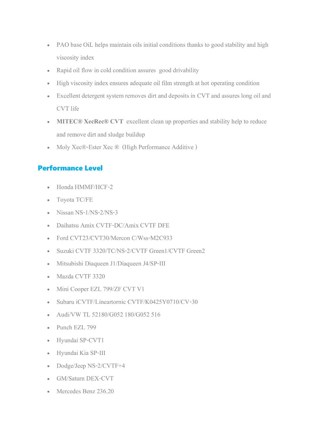 MITEC® XecRec® CVT ( PAO+ ) 20 ลิตร