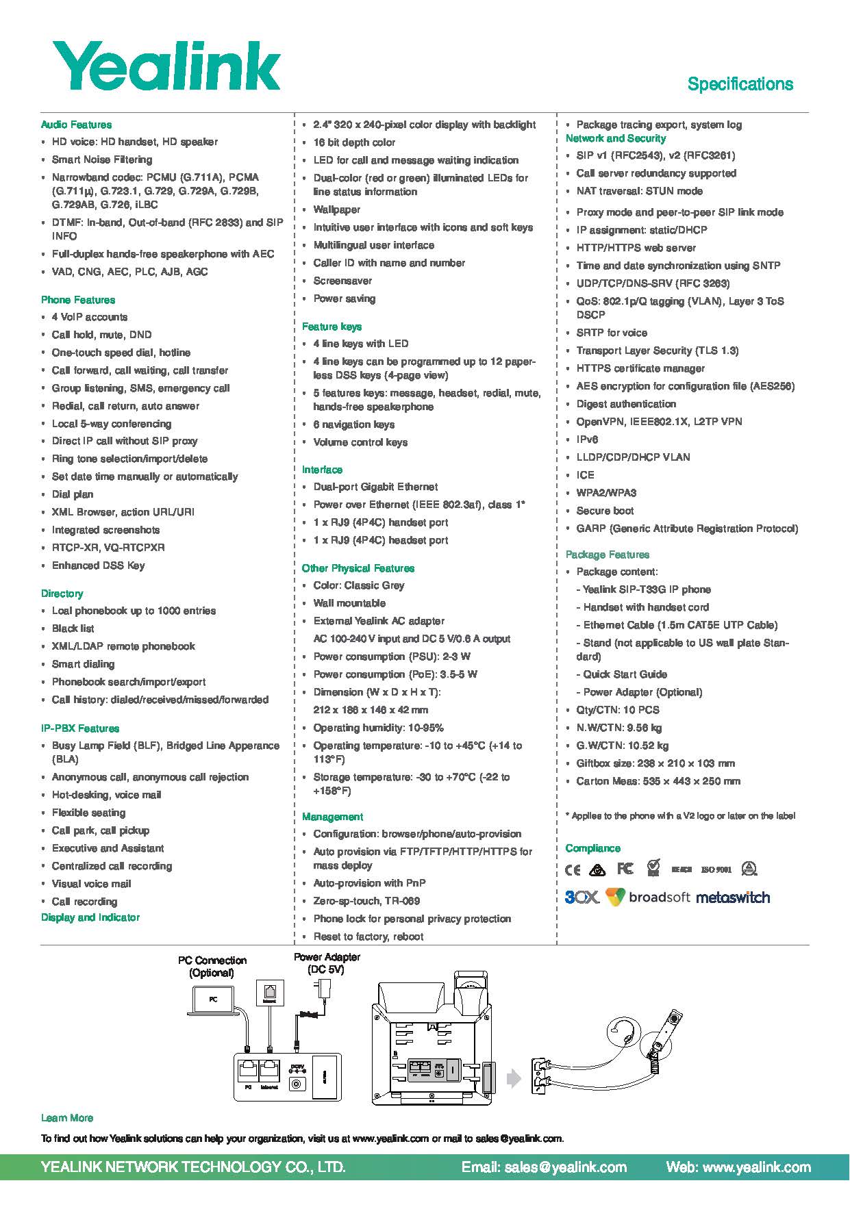 เครื่องโทรศัพท์ IP YEALINK รุ่น SIP-T33G Gigabit POE IP Phone เครื่องละ3,100฿
