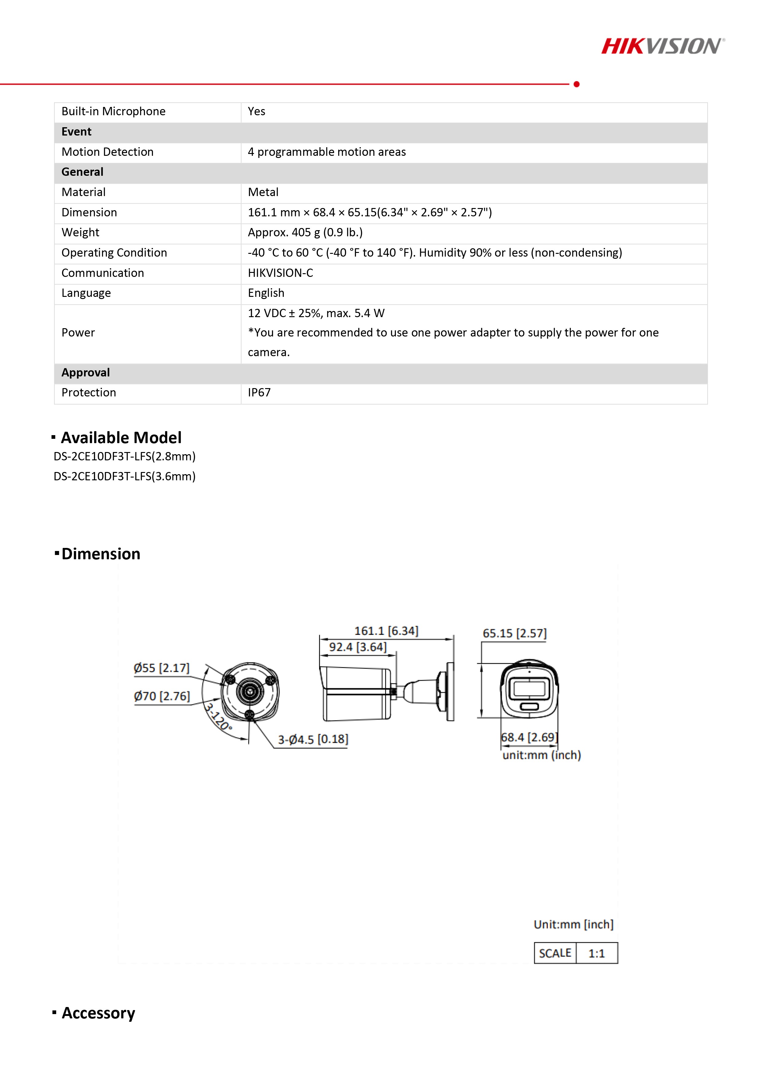 กล้องวงจรปิด Hikvision DS-2CE10DF3T-LFS กล้องวงจรปิดระบบ HD 2 ล้านพิกเซล Colorvu Smart Hybrid Light มีไมค์ในตัว