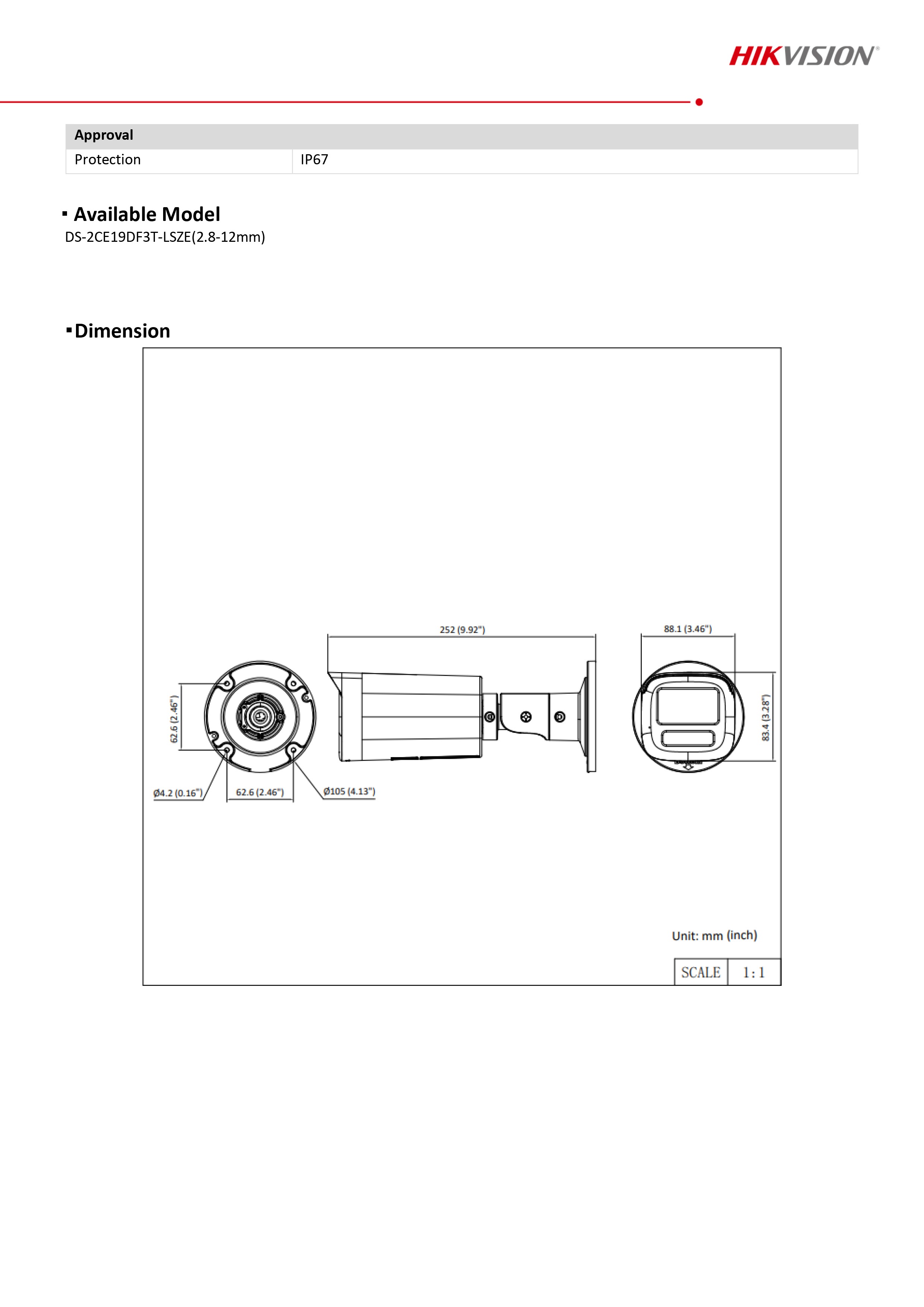 กล้องวงจรปิด Hikvision DS-2CE19DF3T-LSZE (2.8-12 mm.) กล้องวงจรปิดระบบ HD 2 ล้านพิกเซล Colorvu Smart Hybrid Light + มีไมค์ในตัว เลนซ์ซูม