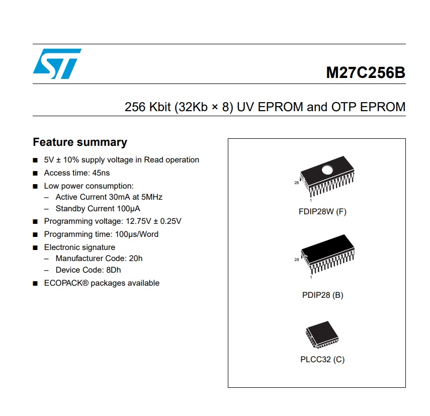 "M27C256B-12F1 DIP-28 PIN, EPROM 256K (32KX8) 120ns ไอซี M27C256B-12F1"