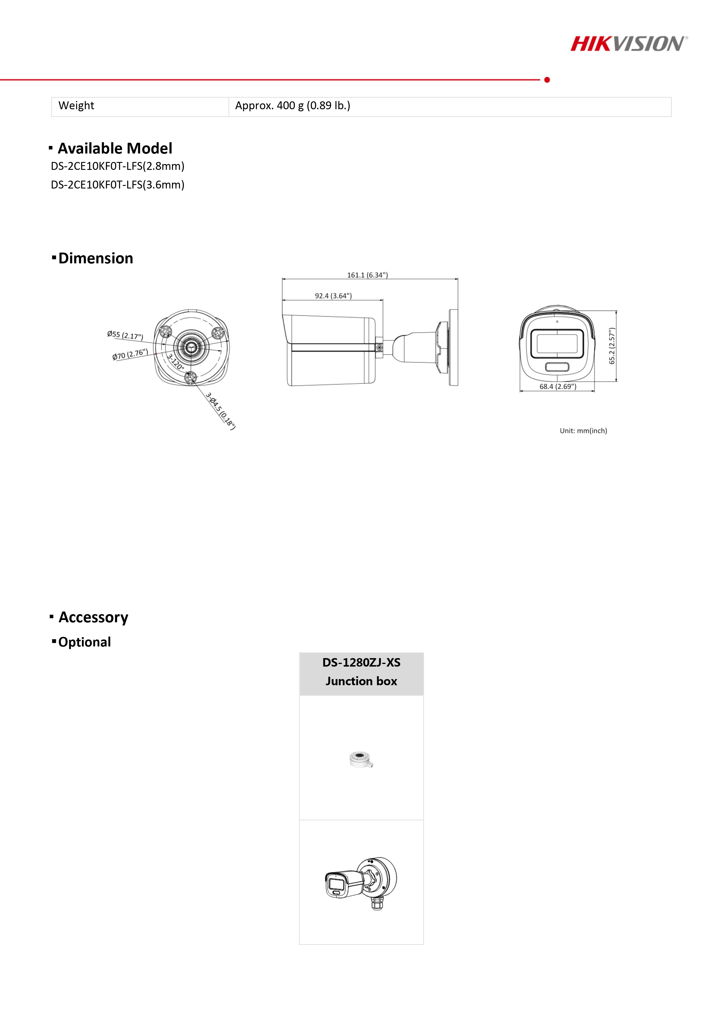 กล้องวงจรปิด Hikvision DS-2CE10KF0T-LFS กล้องวงจรปิดระบบ HD ความละเอียด 3K DUAL LIGHT มีไมค์ในตัว